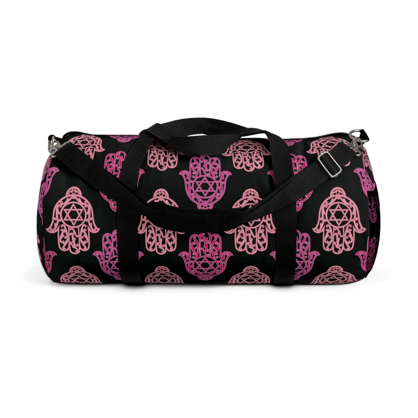 Hadar Pinks Hamsa Pattern on Black Duffel Bag