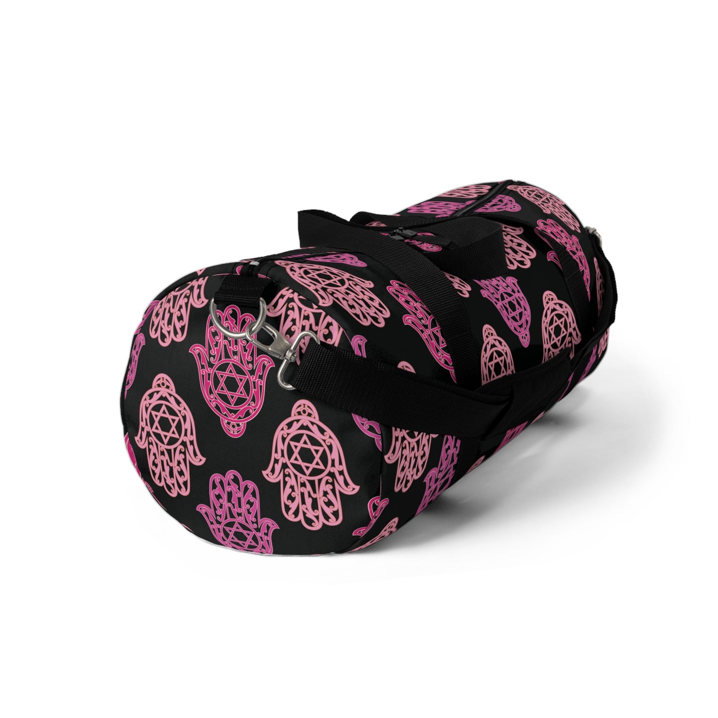 Hadar Pinks Hamsa Pattern on Black Duffel Bag