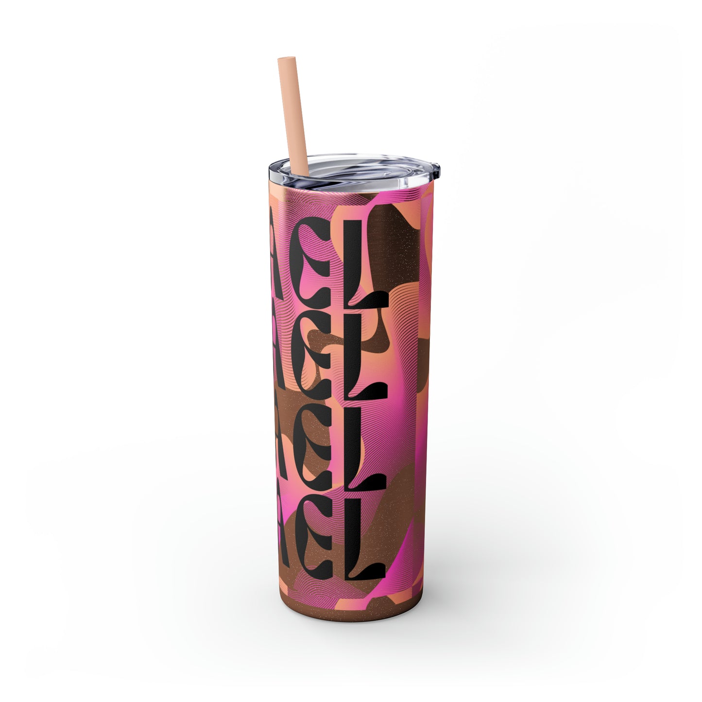 Flow & Squiggle Israel Pink & Coral Skinny Tumbler with Straw, 20oz