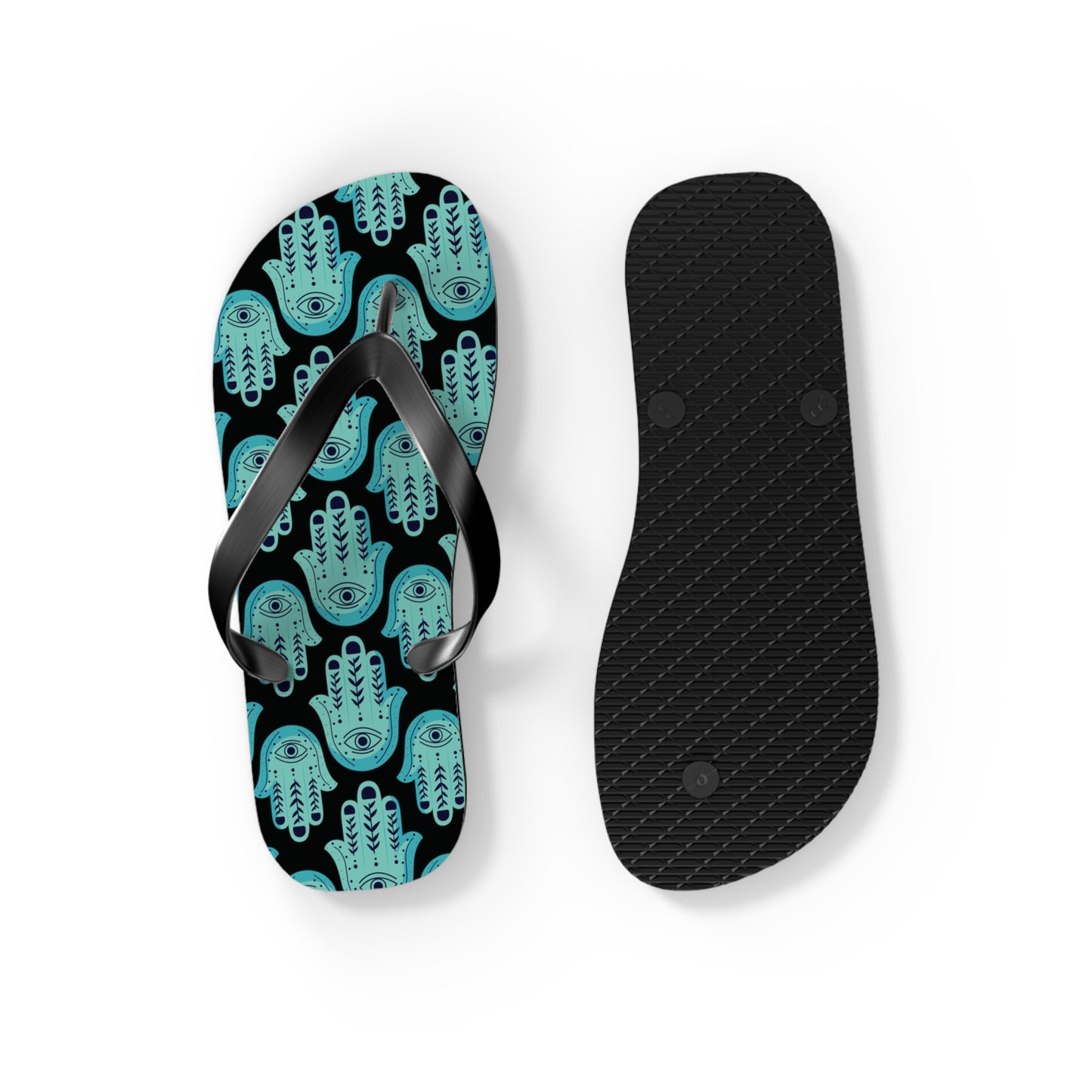 Hannah Bright Turquoise Hamsa Pattern Flip Flops