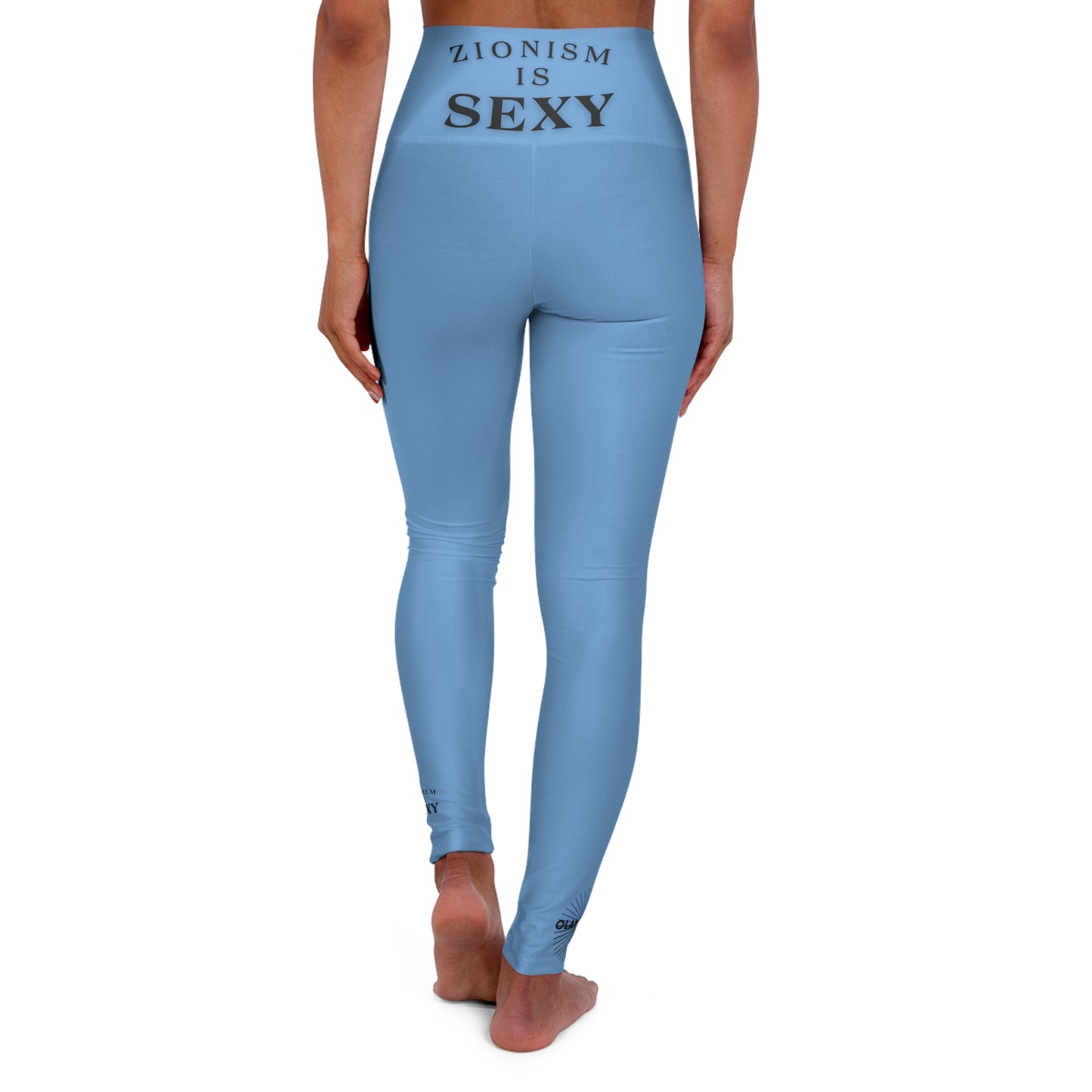 Zionism Is Sexy Curve Black on Blue High Waisted Yoga Leggings