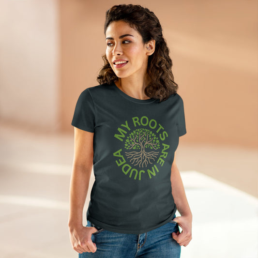 My Roots Are In Judea Green Circle Women's Midweight Cotton Tee