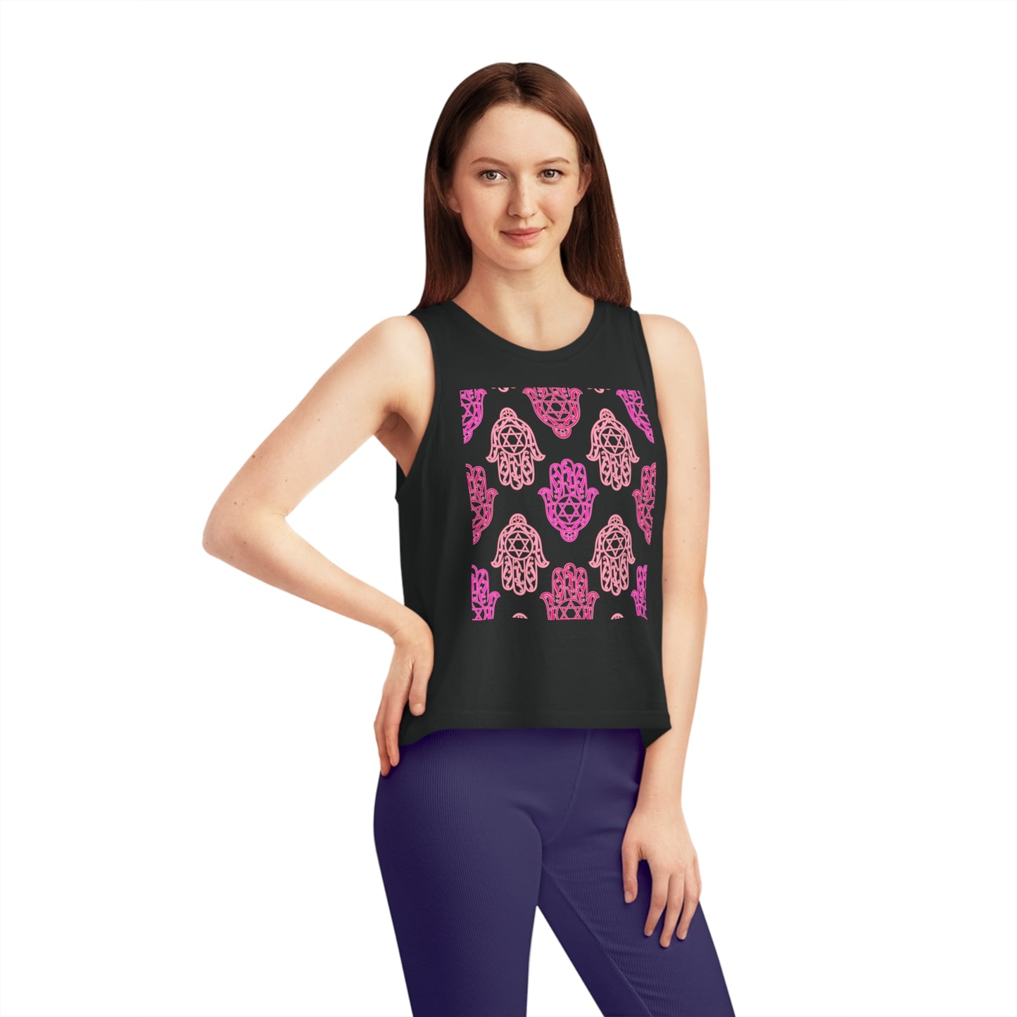 Hadar Pinks Hamsa Design Women's Dancer Cropped Tank Top