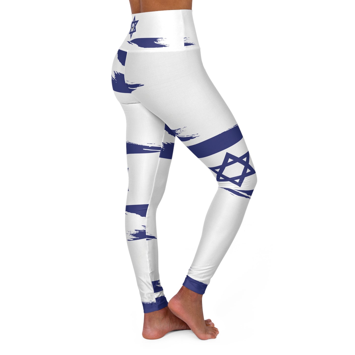 Ilay Larger Israel Flag Pattern on White A High Waisted Yoga Leggings