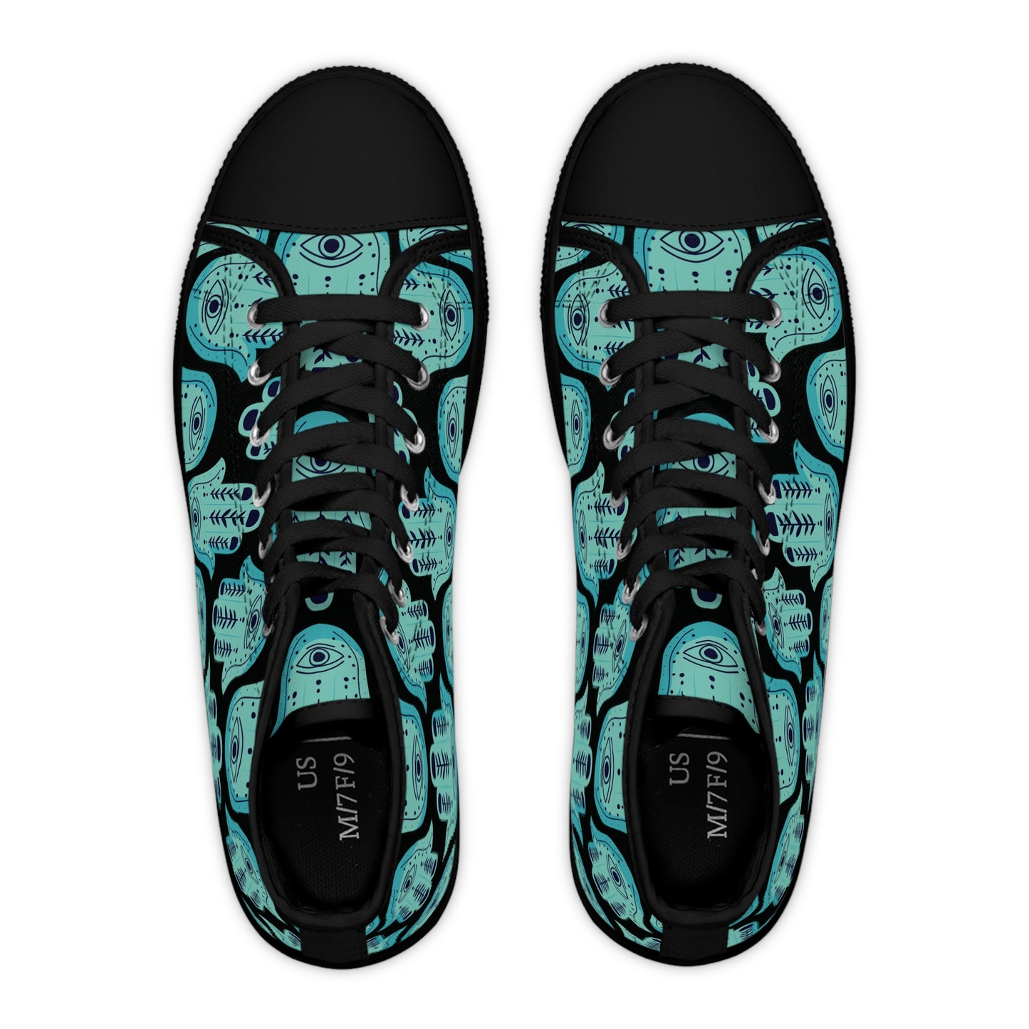 Hannah Bright Turquoise Hamsa Pattern Women's High Top Sneakers