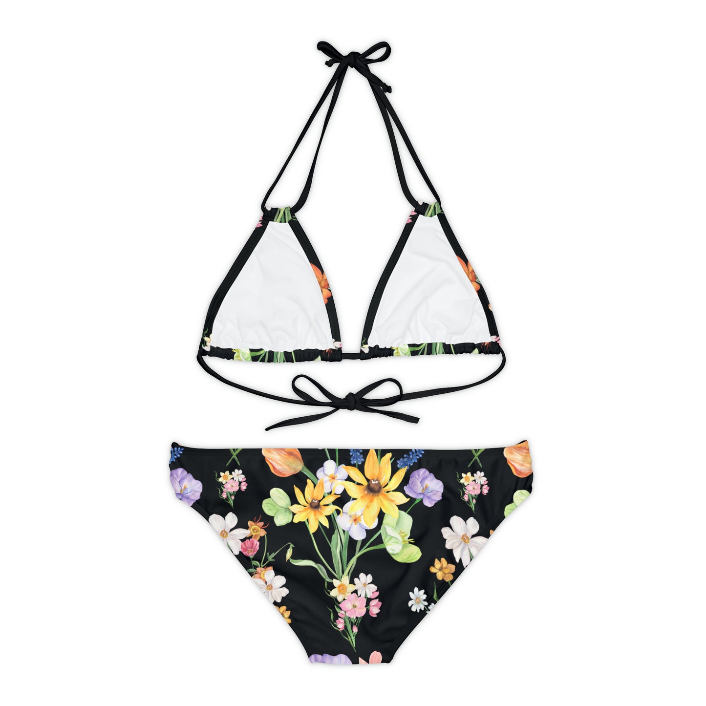 Yvonne Floral Pattern on Black Strappy Bikini Set