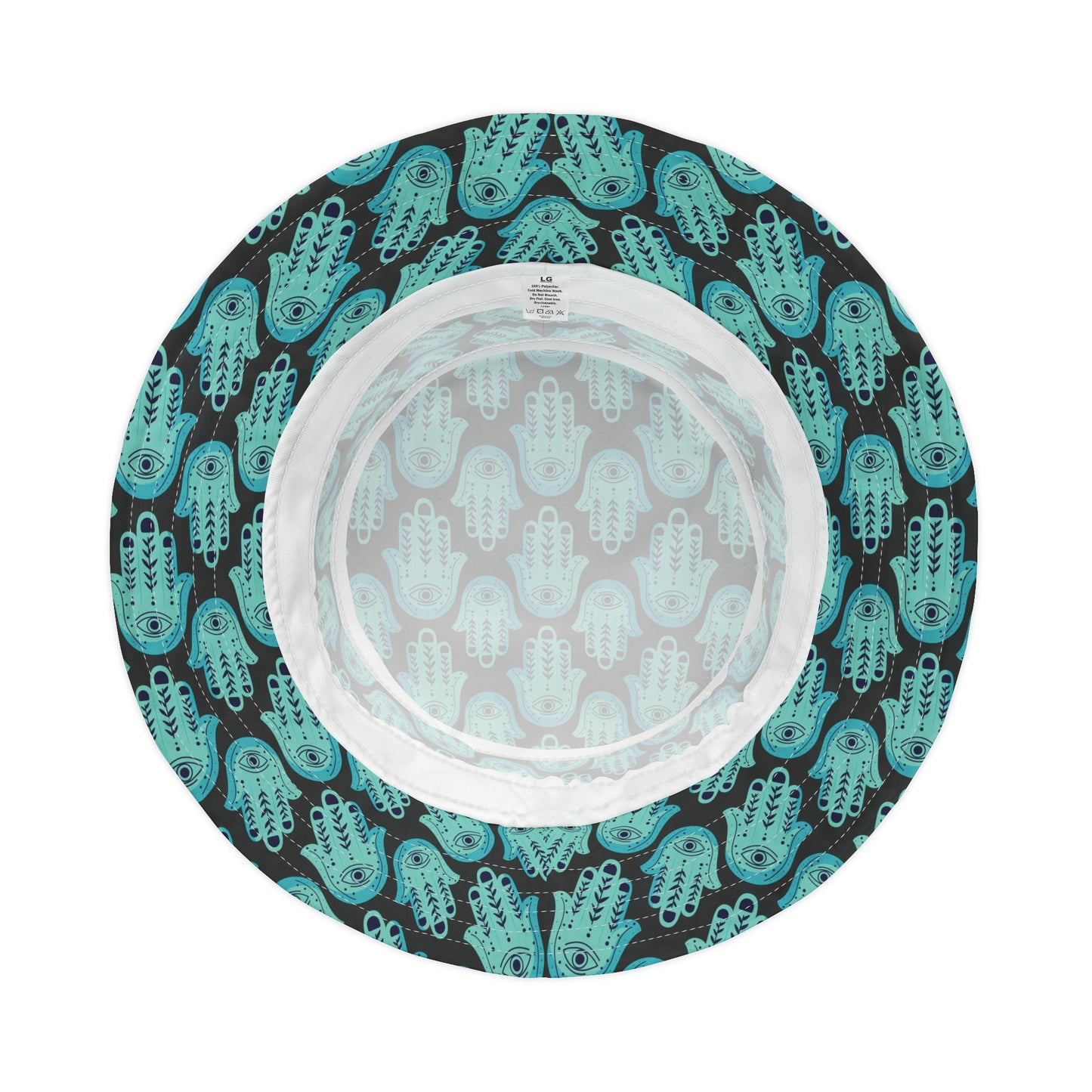 Hannah Bright Turquoise Hamsa Pattern Bucket Hat