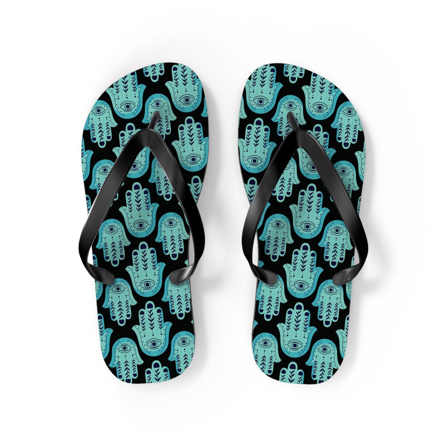 Hannah Bright Turquoise Hamsa Pattern Flip Flops