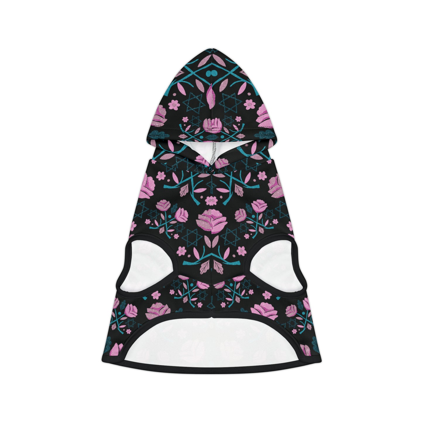 Beth Pink & Blue Pattern on Black Pet Hoodie