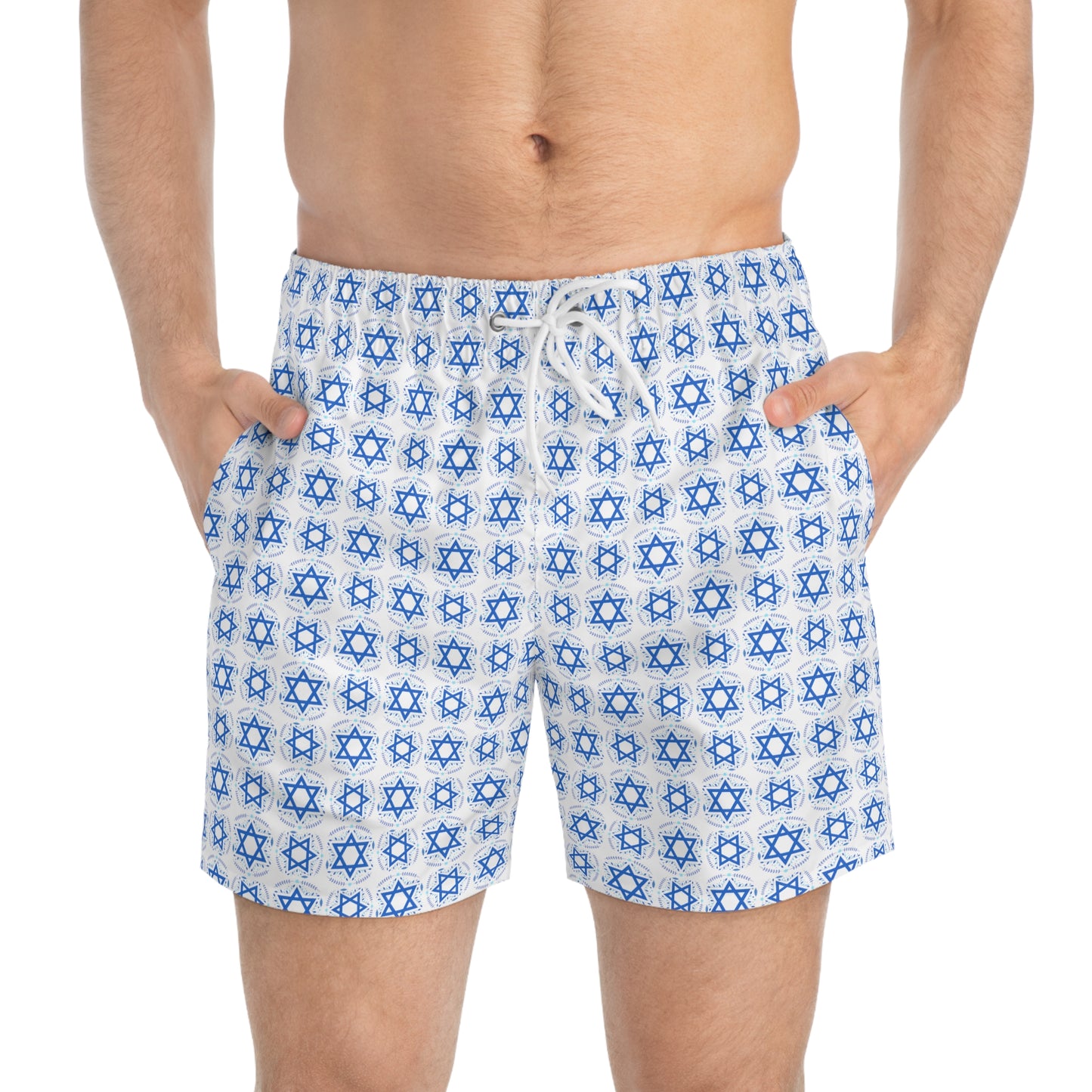 Yechiel White Star Swim Trunks