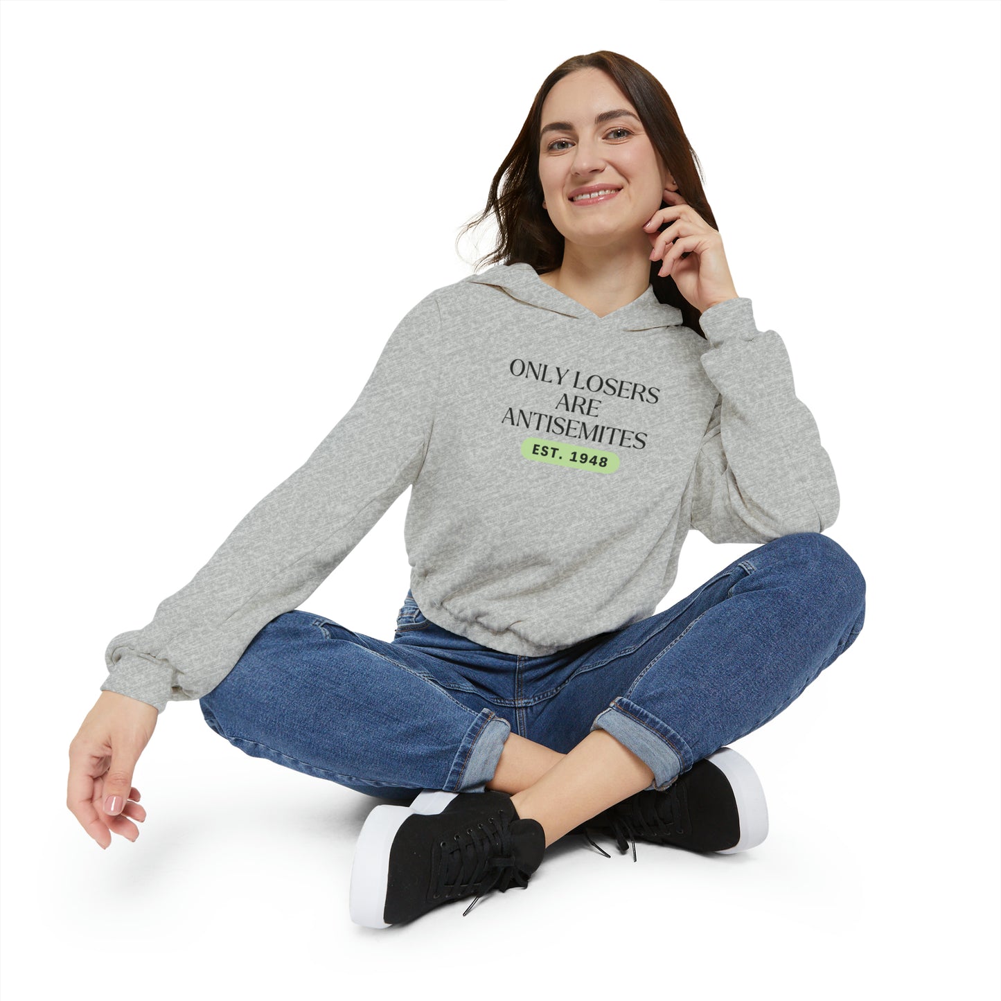 Only Losers Are Antisemites 1948 Green Women's Cinched Bottom Hoodie