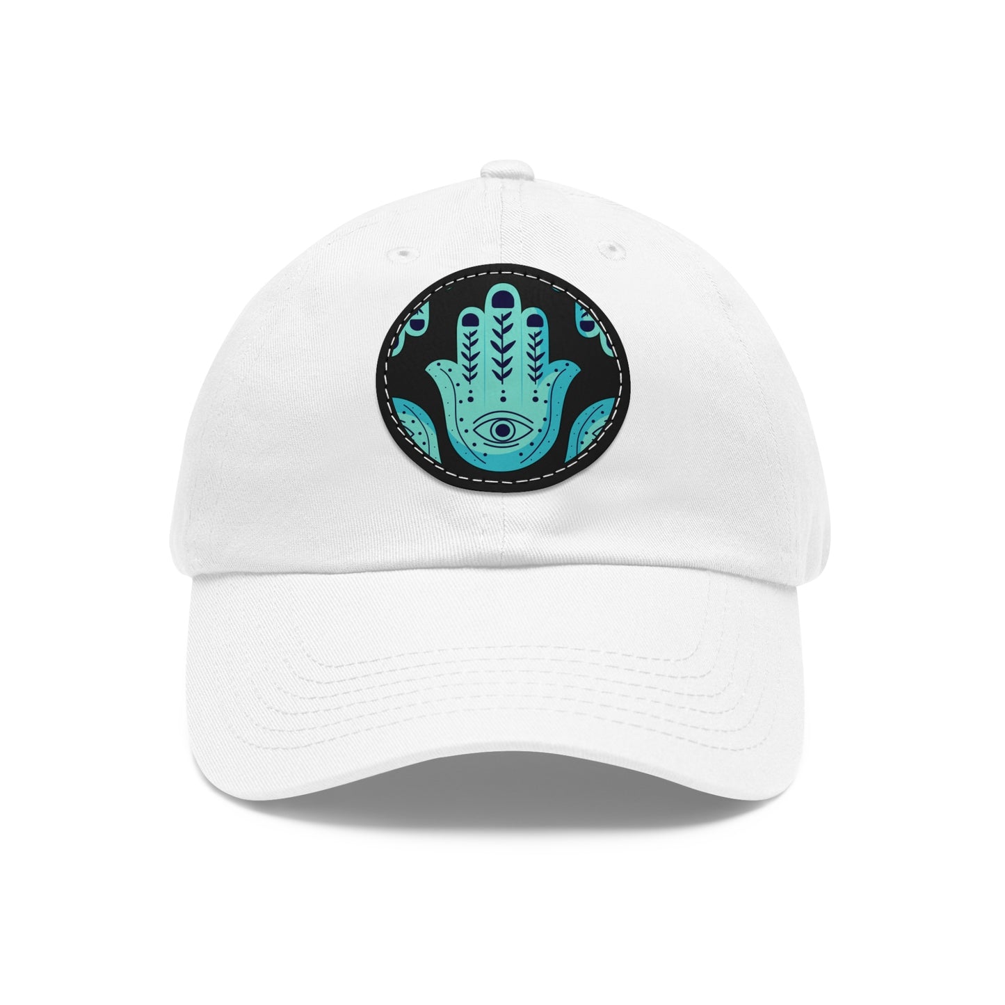 Hannah Bright Turquoise Hamsa Pattern Dad Hat with Leather Patch