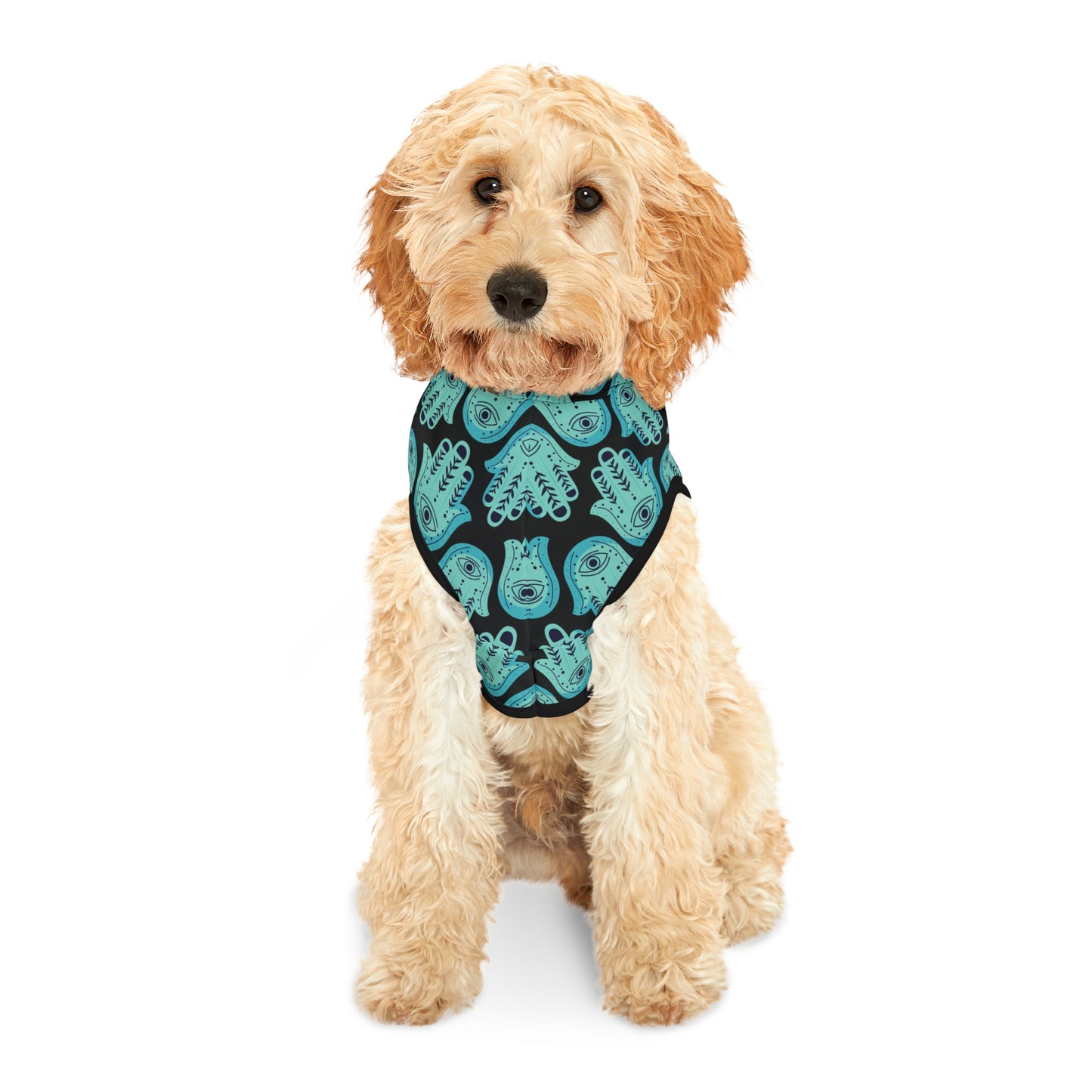 Hannah Bright Turquoise Hamsa Pattern Pet Hoodie