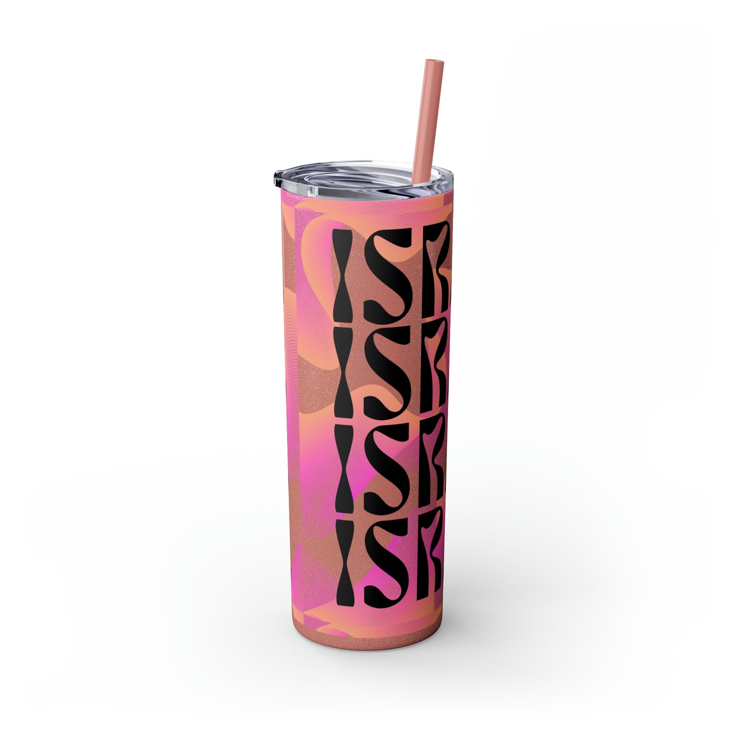 Flow & Squiggle Israel Pink & Coral Skinny Tumbler with Straw, 20oz