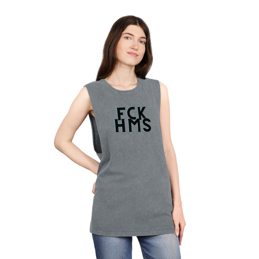 FCK HMS Black & Teal Unisex Stonewash Tank Top