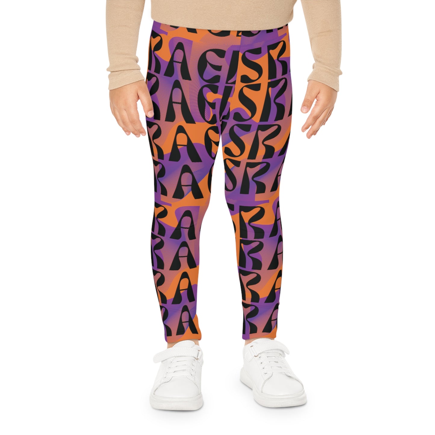 Flow & Squiggle Israel Purple on Orange Kids Leggings