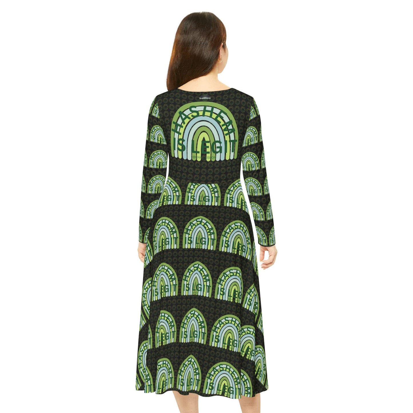 Hashem is Legit & Zionist Superhero Green Women's Long Sleeve Dance Dress