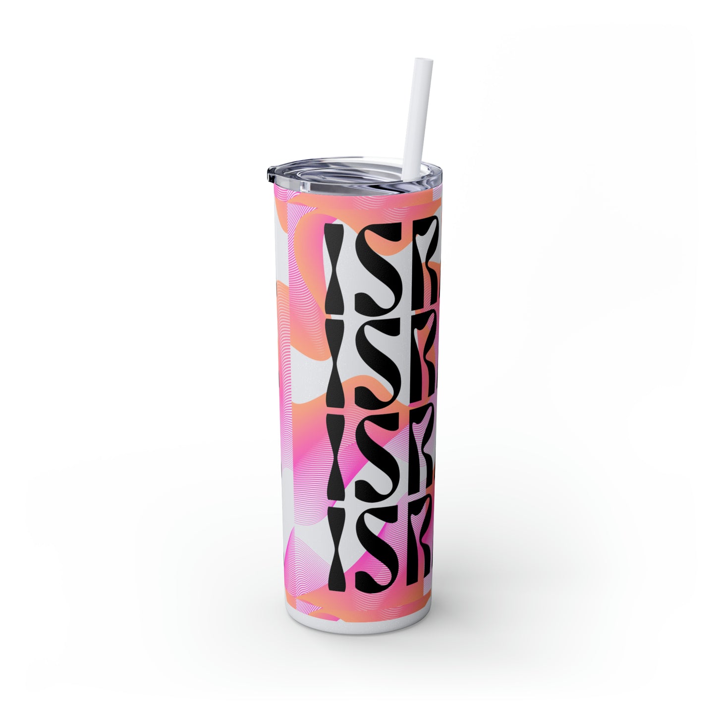 Flow & Squiggle Israel Pink & Coral Skinny Tumbler with Straw, 20oz