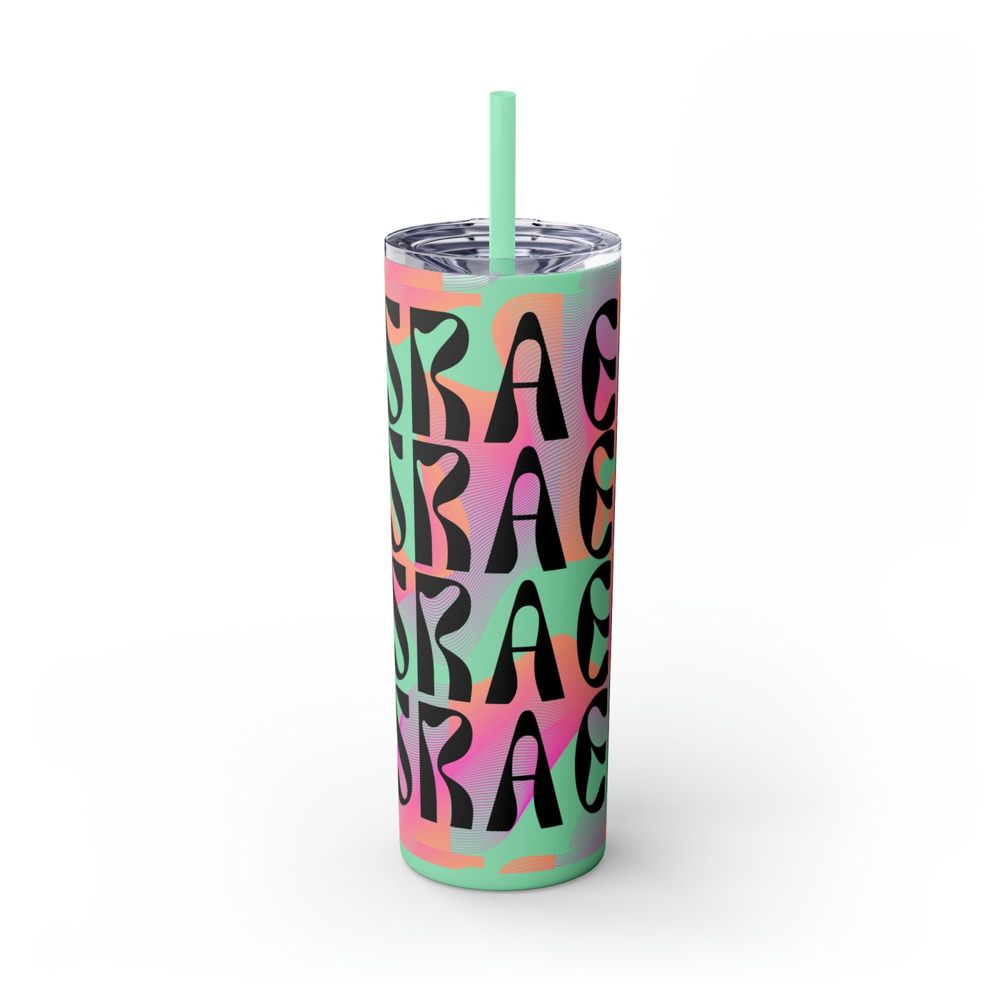 Flow & Squiggle Israel Pink & Coral Skinny Tumbler with Straw, 20oz