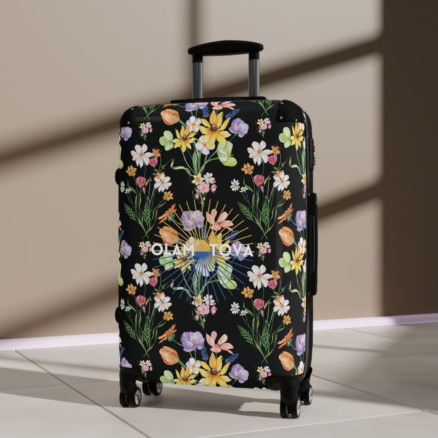 Yvonne Floral Pattern on Black Suitcase