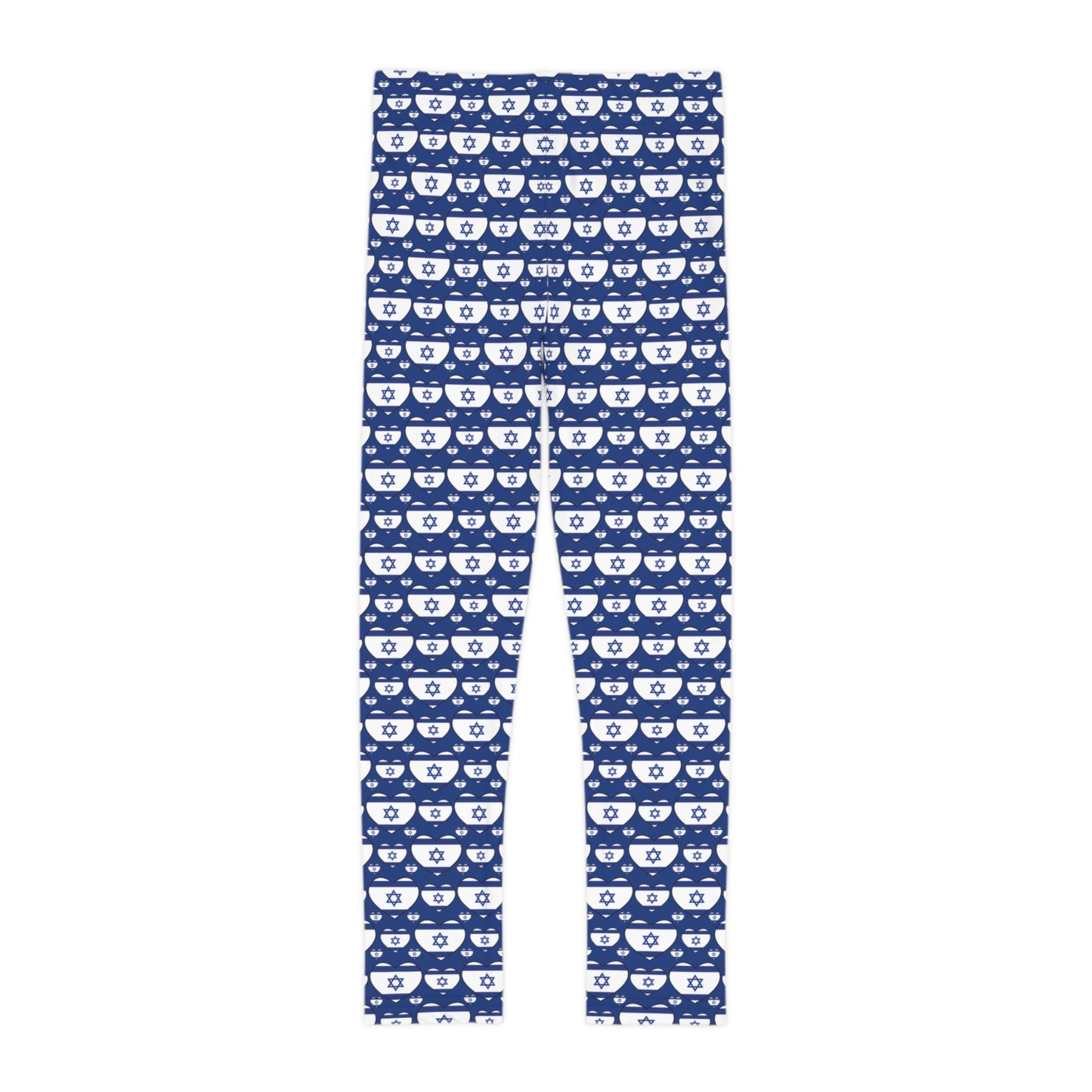 Israel Triple Heart Flag Pattern on Blue Kids Leggings