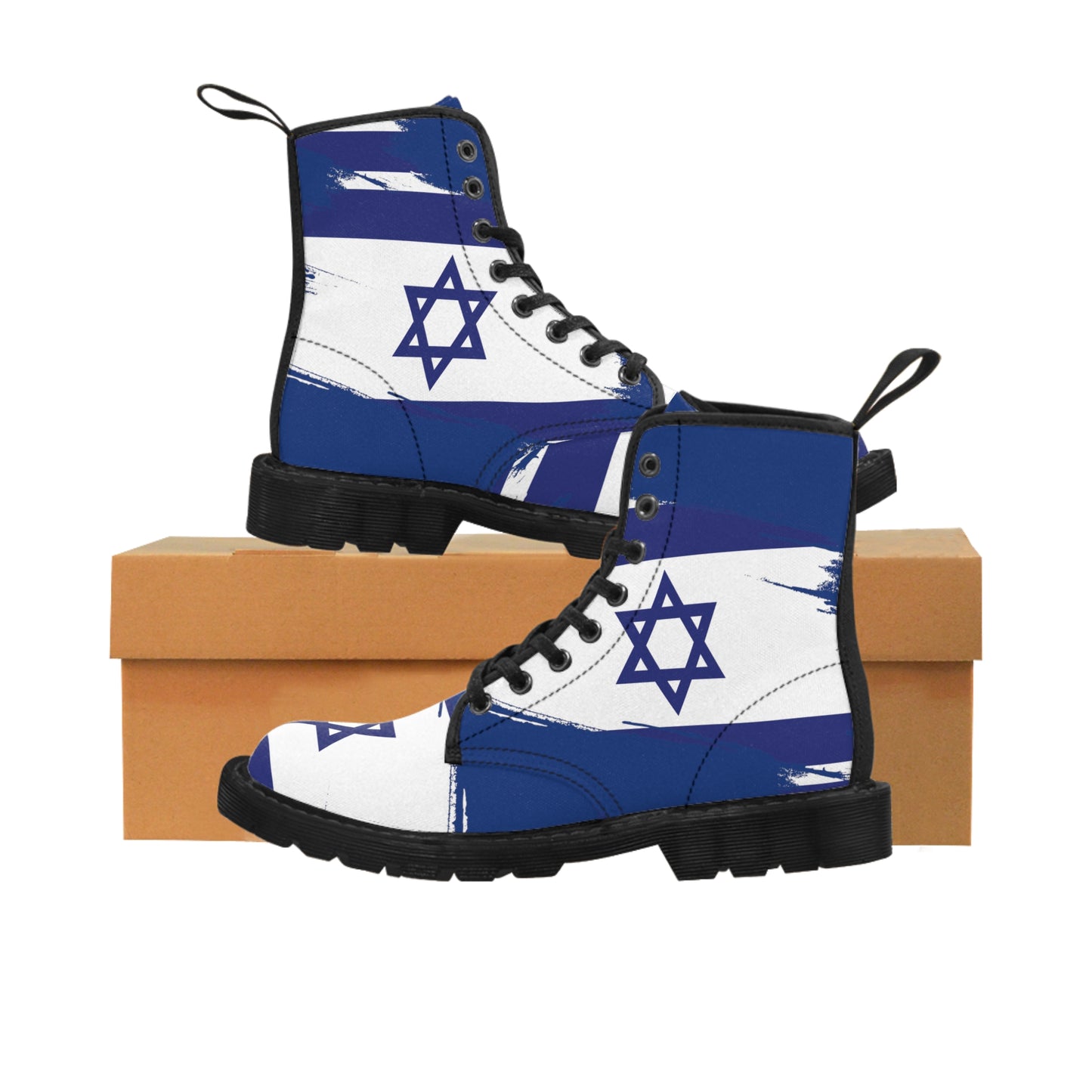 Ilay Larger Israel Flag Pattern on Blue Women's Canvas Boots