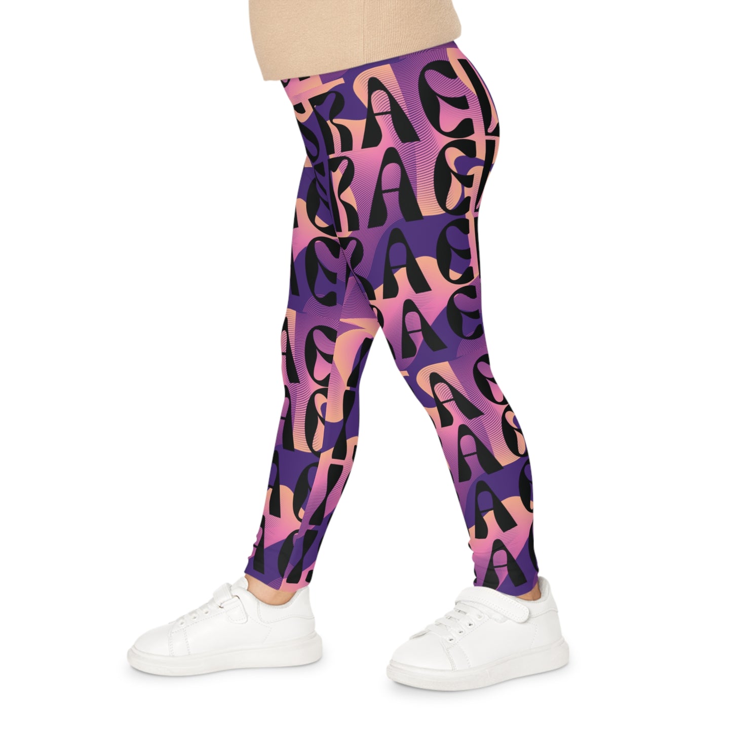 Flow & Squiggle Israel Pink & Coral on Purple Kids Leggings