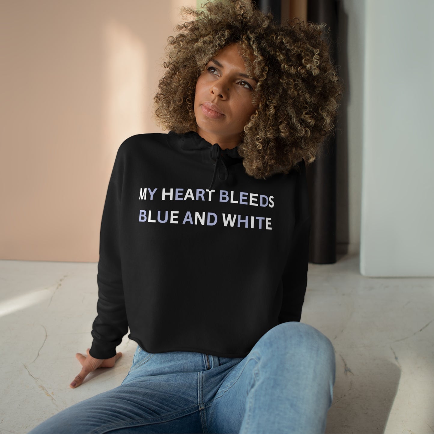 Heart Bleeds Blue & White Crop Hoodie