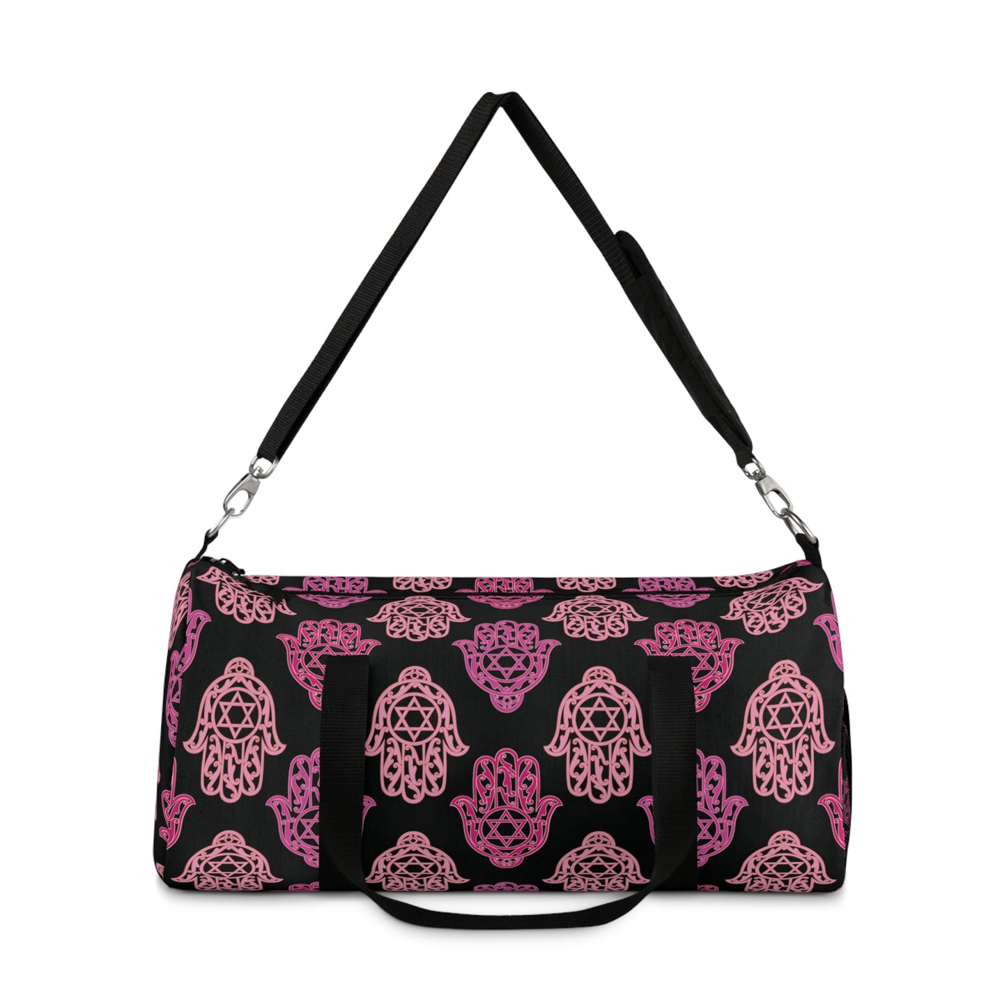 Hadar Pinks Hamsa Pattern on Black Duffel Bag