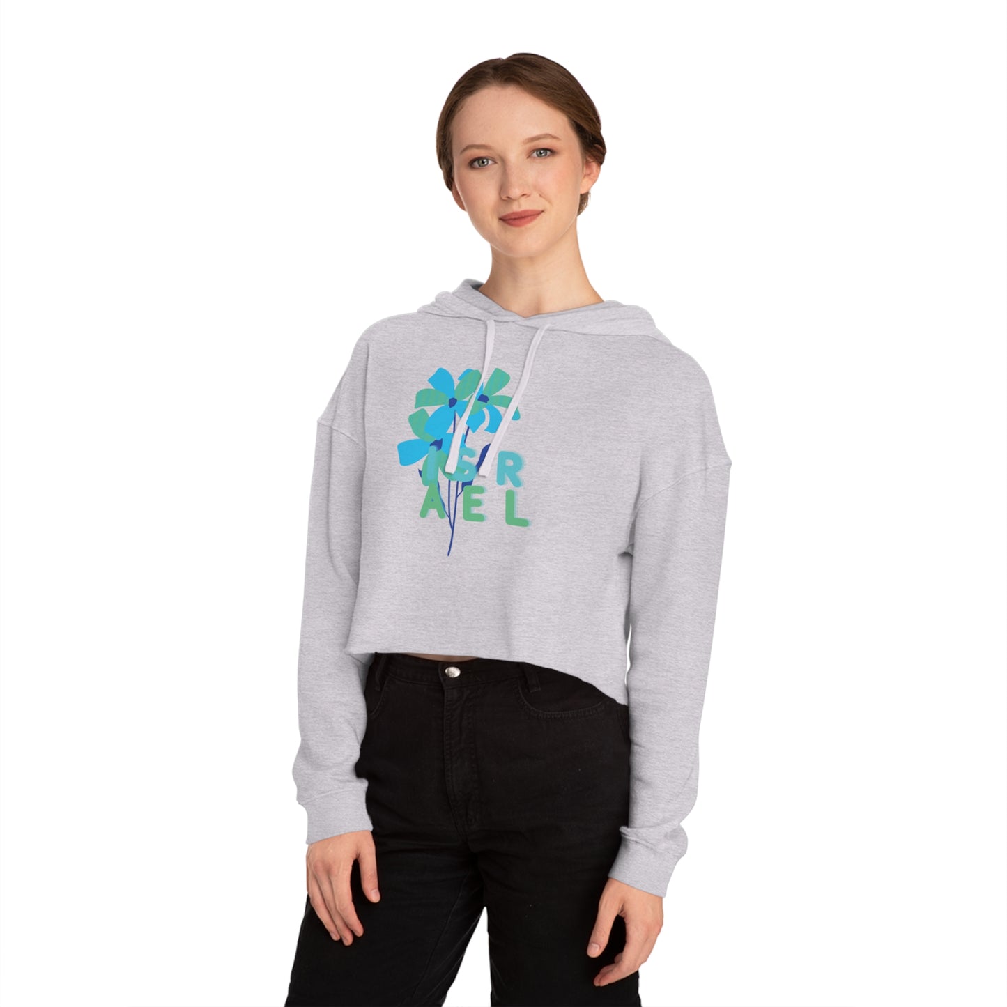 Blue Israel Flower Women’s Cropped Hooded Sweatshirt