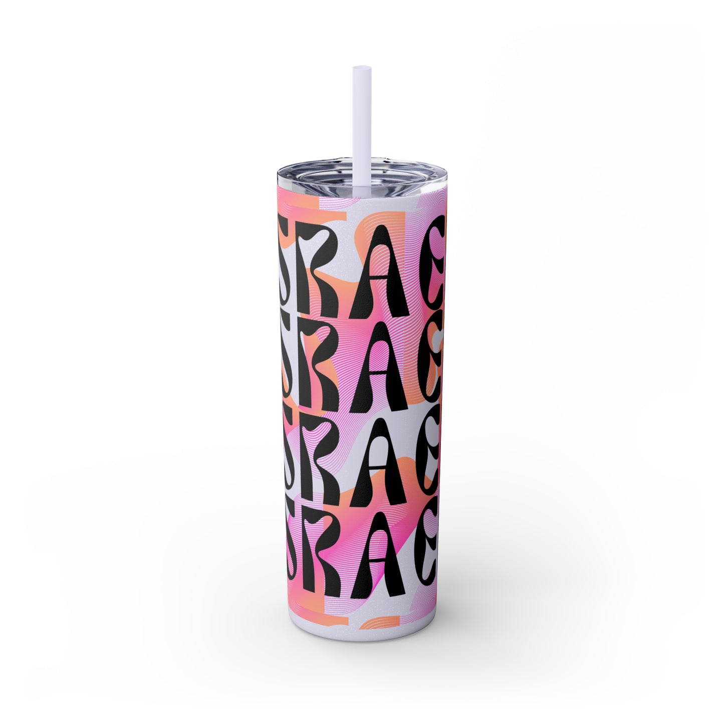 Flow & Squiggle Israel Pink & Coral Skinny Tumbler with Straw, 20oz