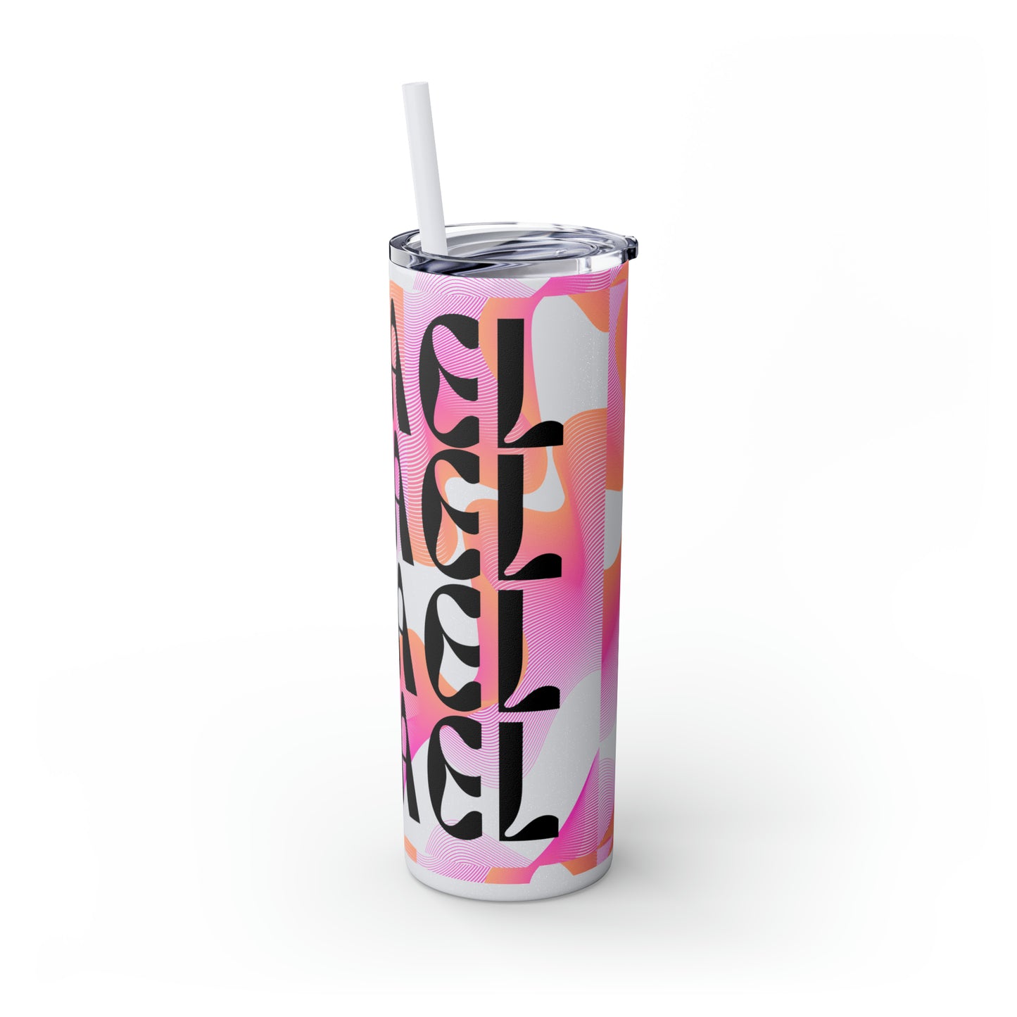 Flow & Squiggle Israel Pink & Coral Skinny Tumbler with Straw, 20oz