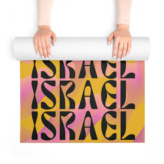 Flow & Squiggle Israel Pink & Coral on Yellow Foam Yoga Mat