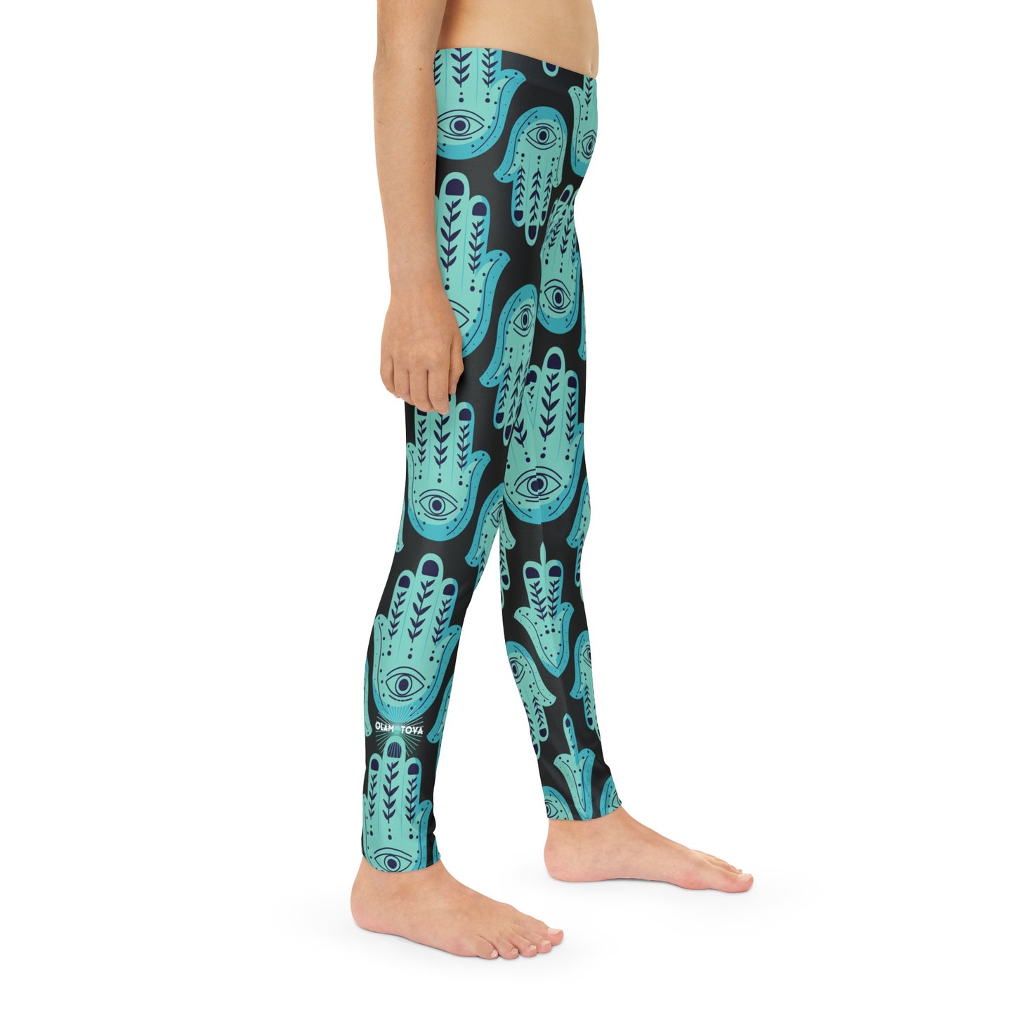 Hannah Bright Turquoise Hamsa Pattern Youth Full-Length Leggings