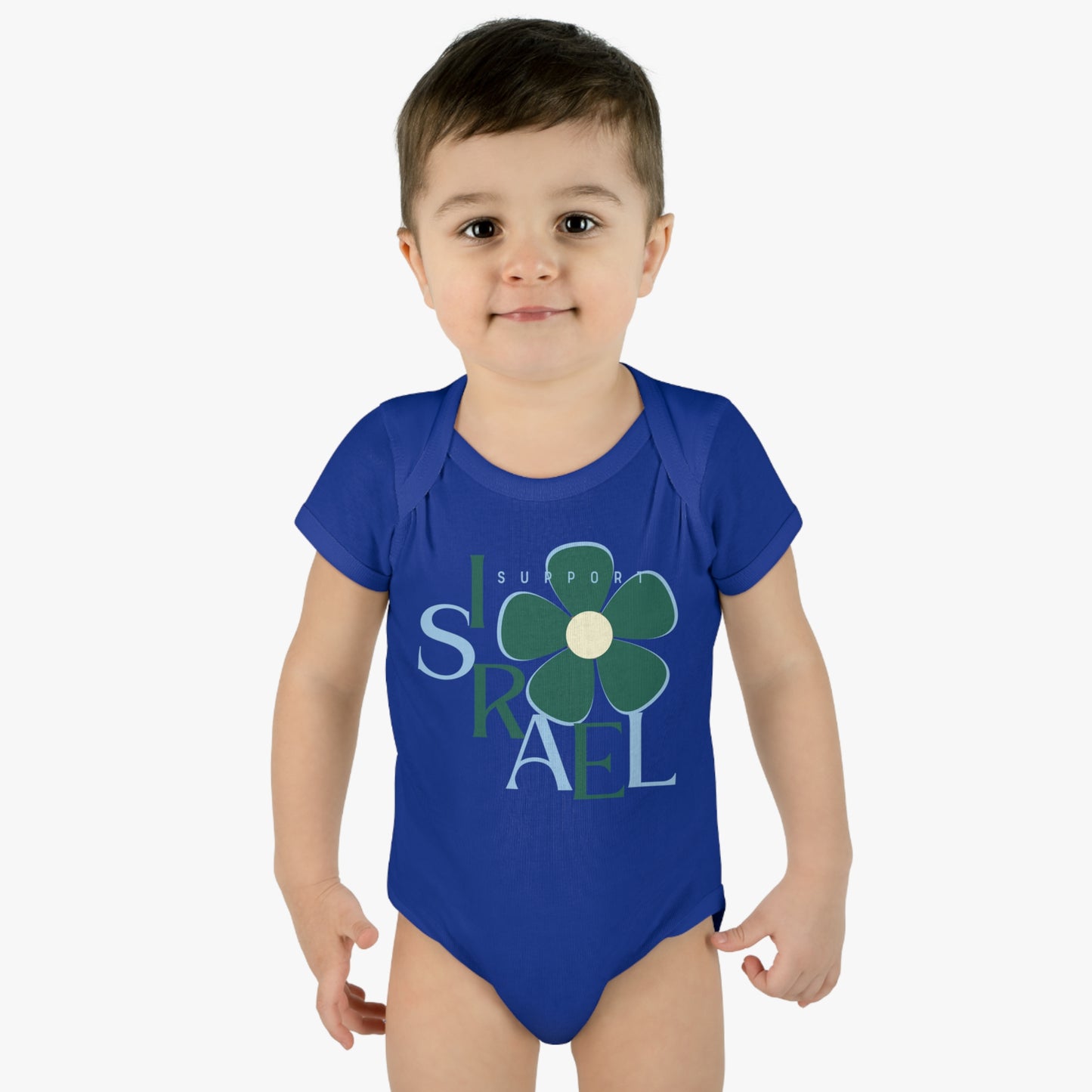 Isa Emerald & Blue Support Israel Flower Infant Baby Rib Bodysuit