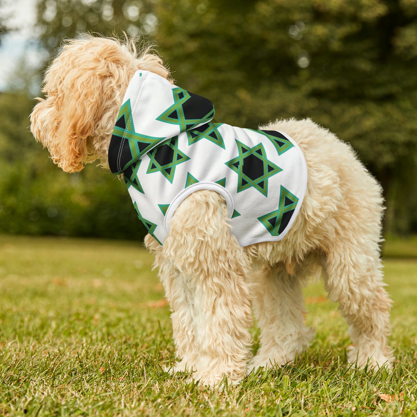 Magan Green David Pattern on White Pet Hoodie