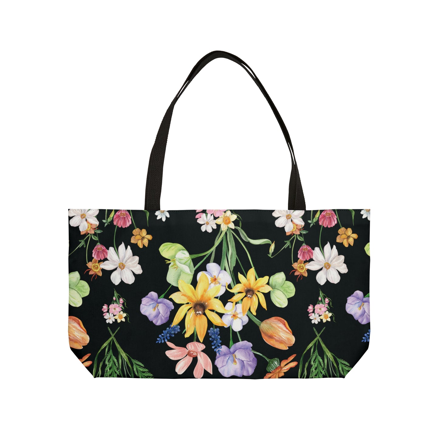 Yvonne Floral Pattern on Black Weekender Tote Bag