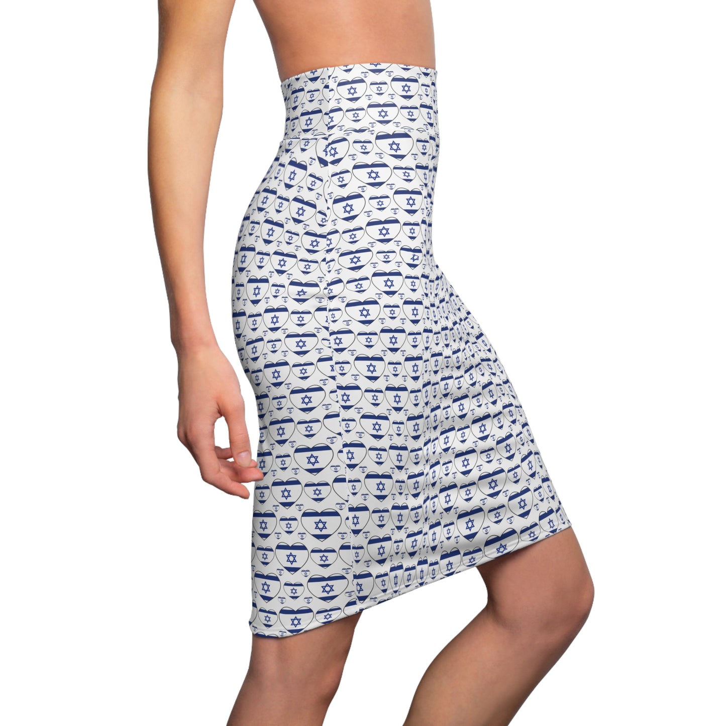 Israel Triple Heart Flag Pattern on White Women's Pencil Skirt