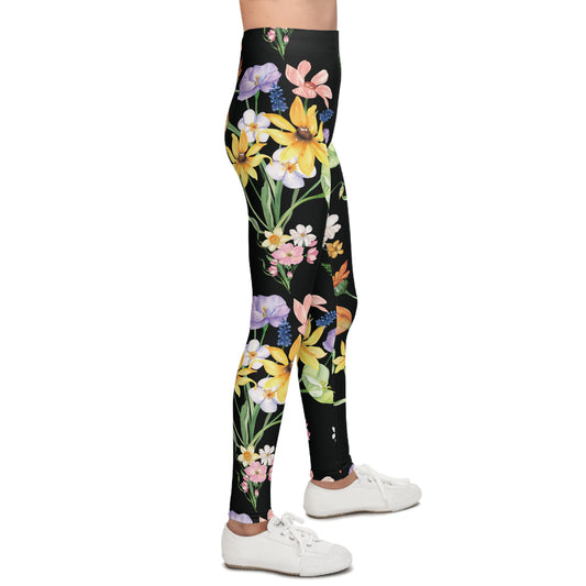 Yvonne Floral Pattern on Black Youth Leggings