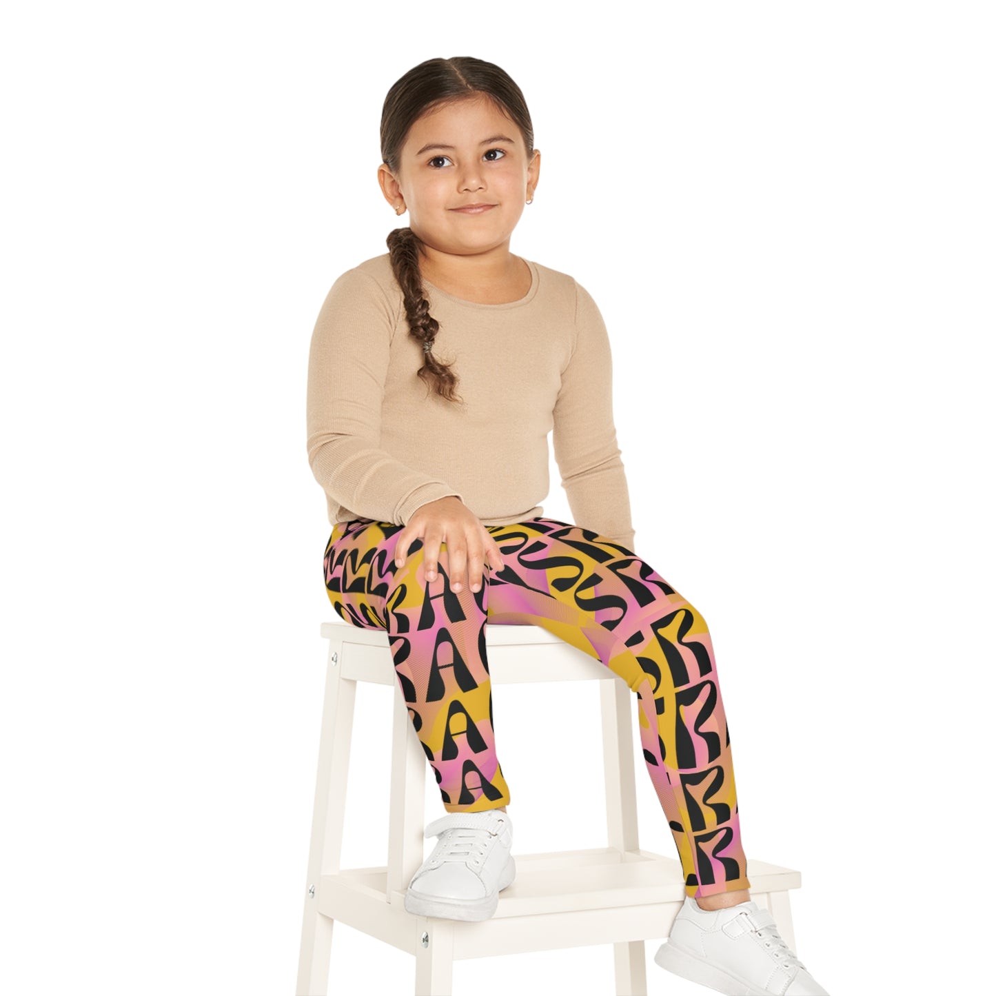 Flow & Squiggle Israel Pink & Coral on Yellow Kids Leggings