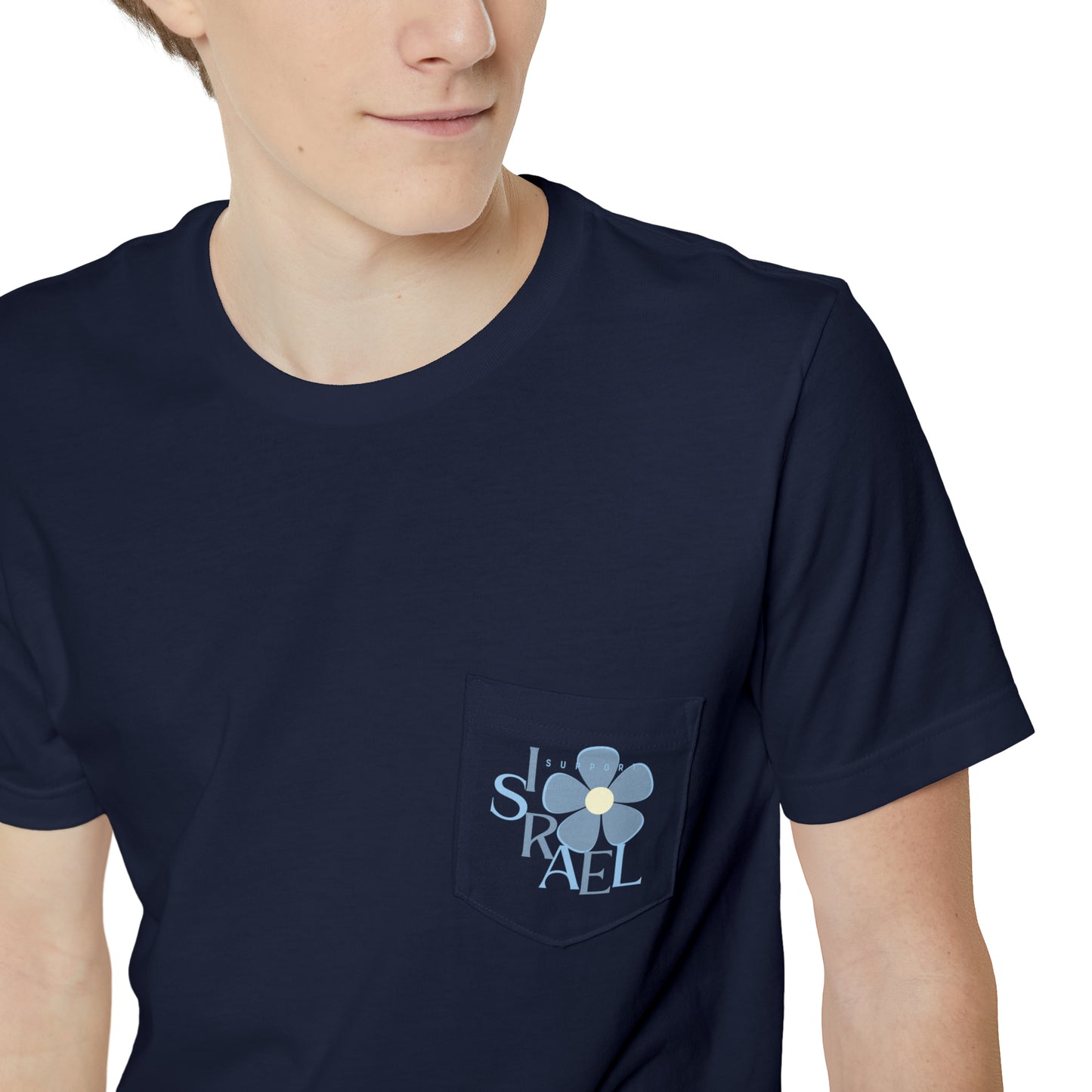 Isa Blue & Grey Support Israel Flower Unisex Pocket T-shirt