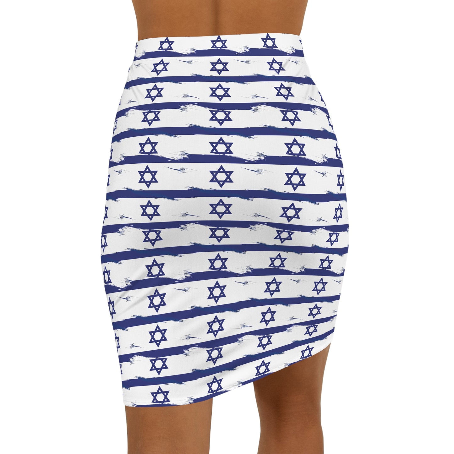 Israel Flag on Flag Lines Pattern Women's Mid-Waist Pencil Skirt