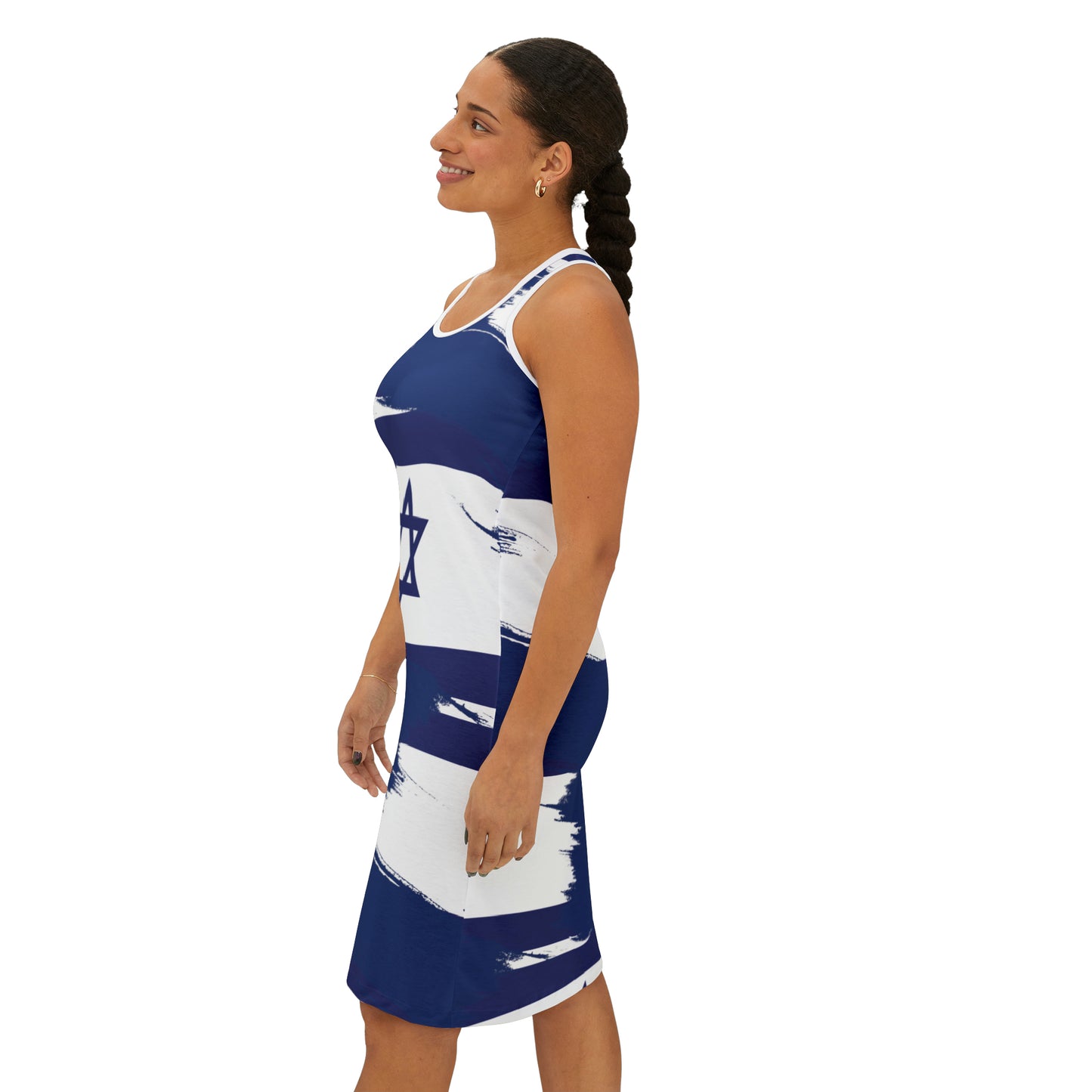 Ilay Larger Israel Flag Large Patten on Blue Women's Racerback Dress