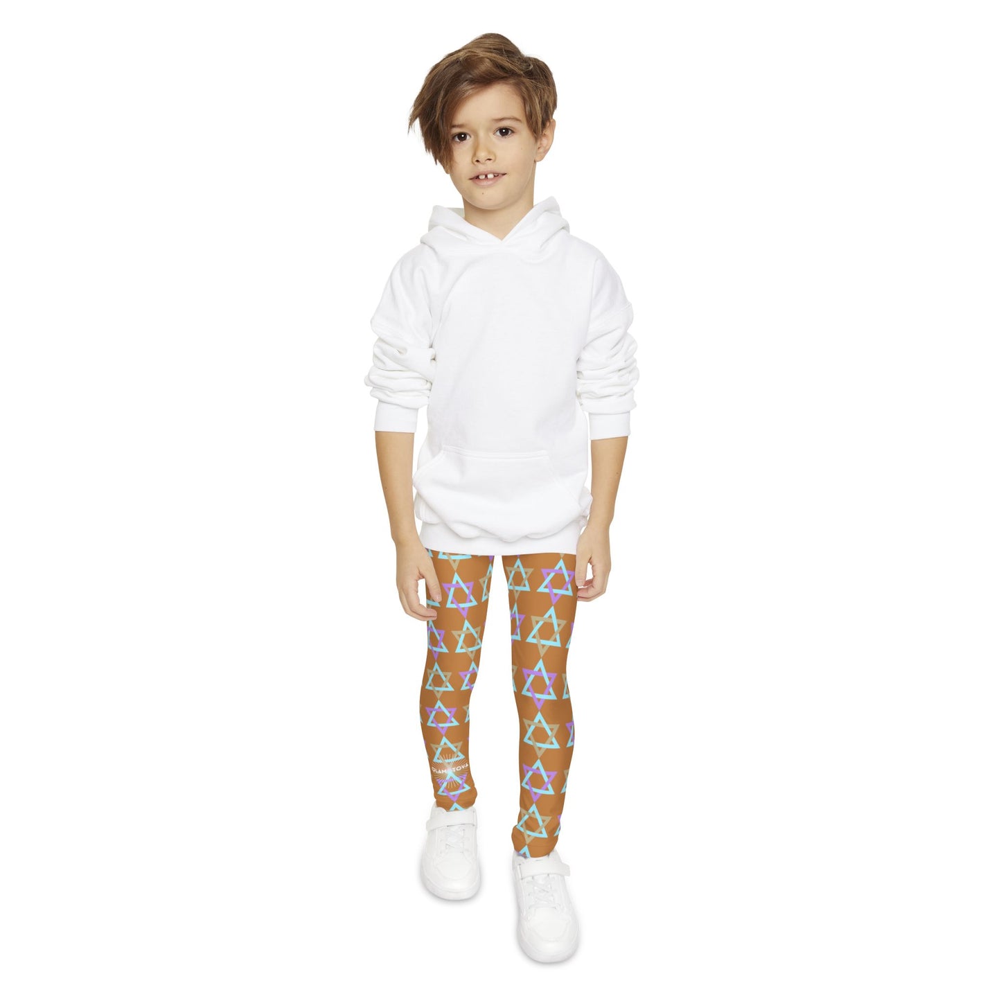 David Beige, Purple, & Blue Magan David Pattern Youth Full-Length Leggings