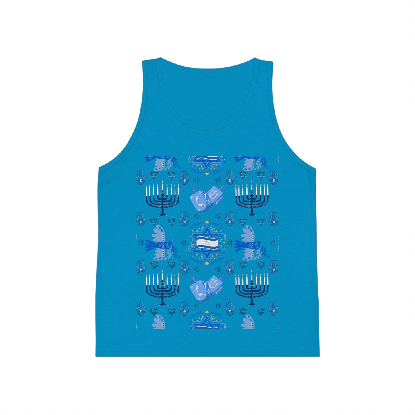 Jewish Mix Chanukah Pattern Kid's Jersey Tank Top