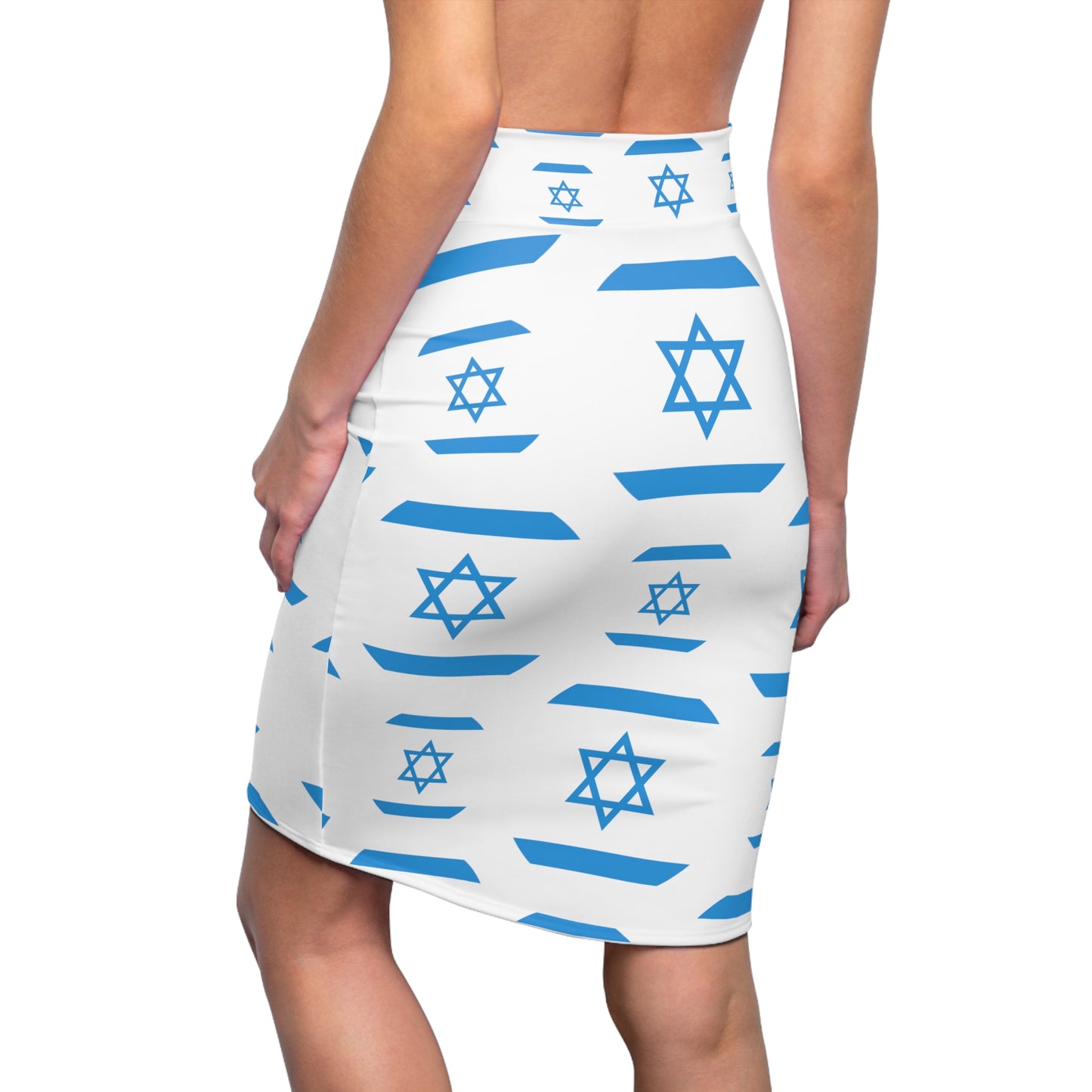 Ilan Israel Flag Pattern on White Women's Pencil Skirt