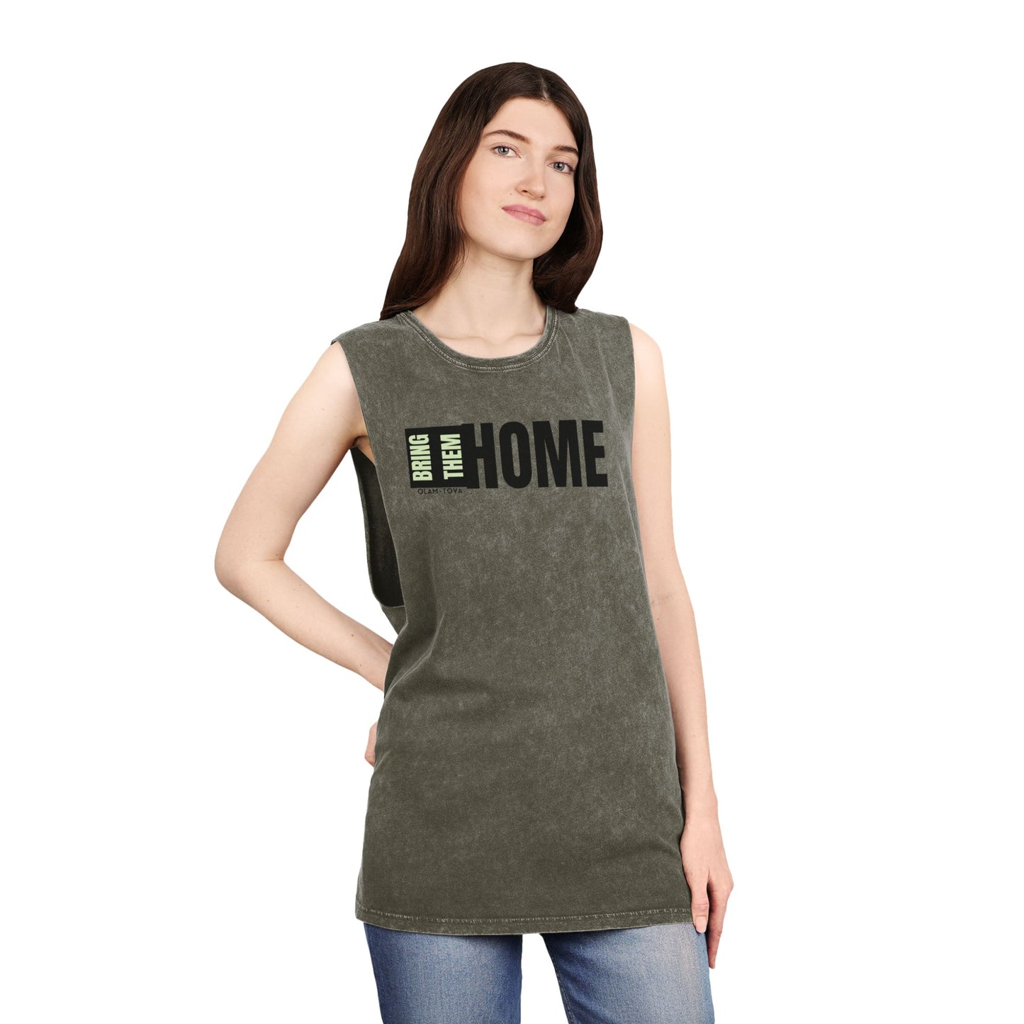 Bring Them HOME Tall Black & Green Unisex Stonewash Tank Top