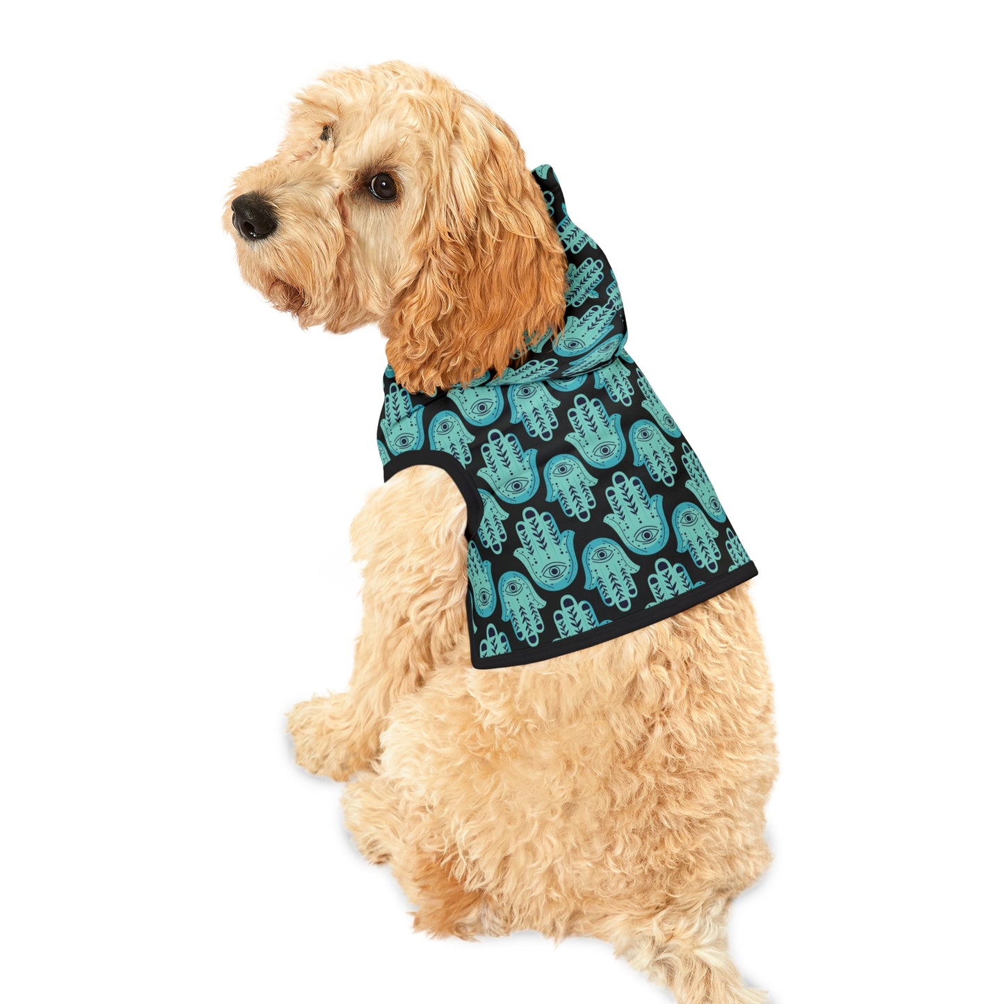 Hannah Bright Turquoise Hamsa Pattern Pet Hoodie