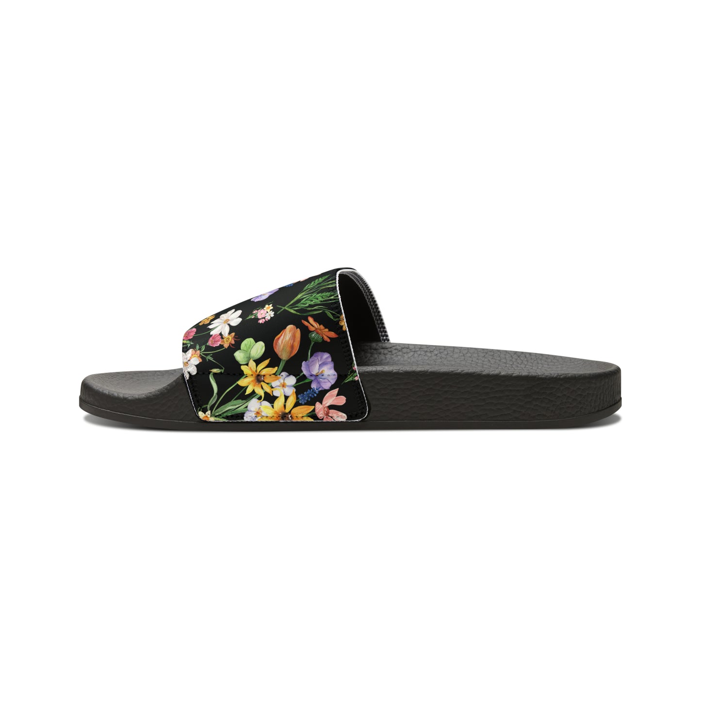 Yvonne Floral Pattern on Black Women's PU Slide Sandals