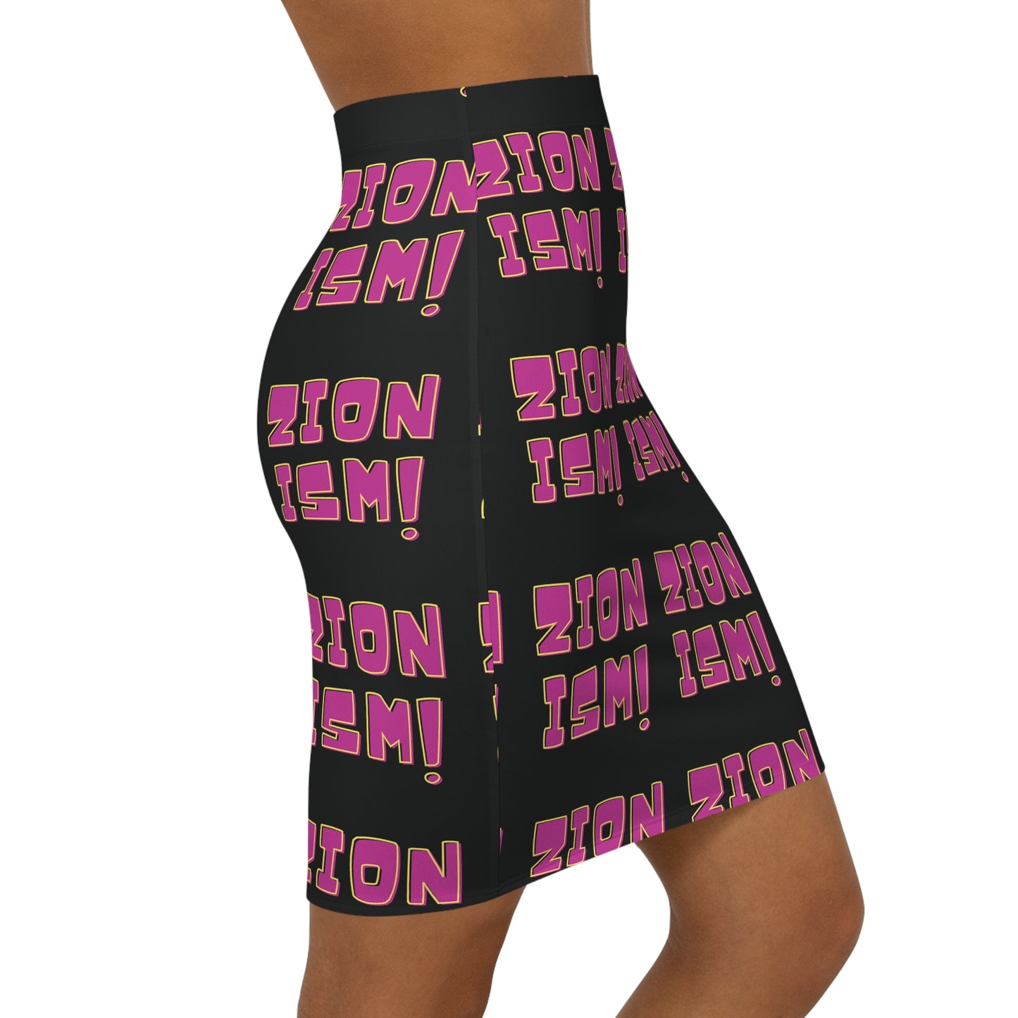 ZION Pink on Black Women's Mid-Waist Pencil Skirt